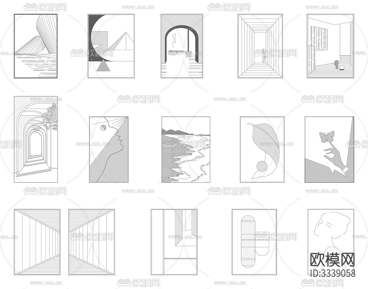 现代网红装饰画cad图库下载