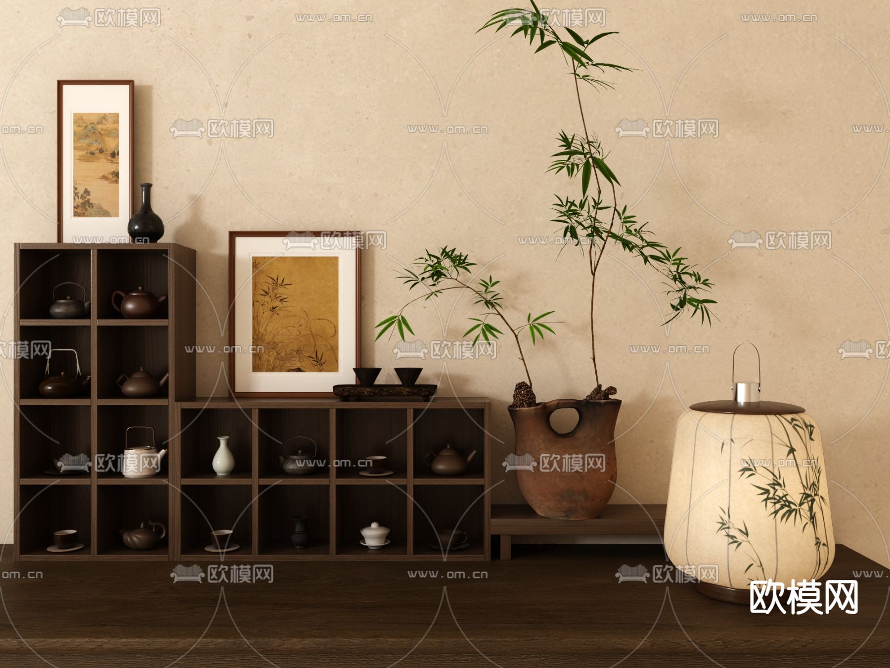 新中式茶壶 茶杯 茶具摆件3d模型下载