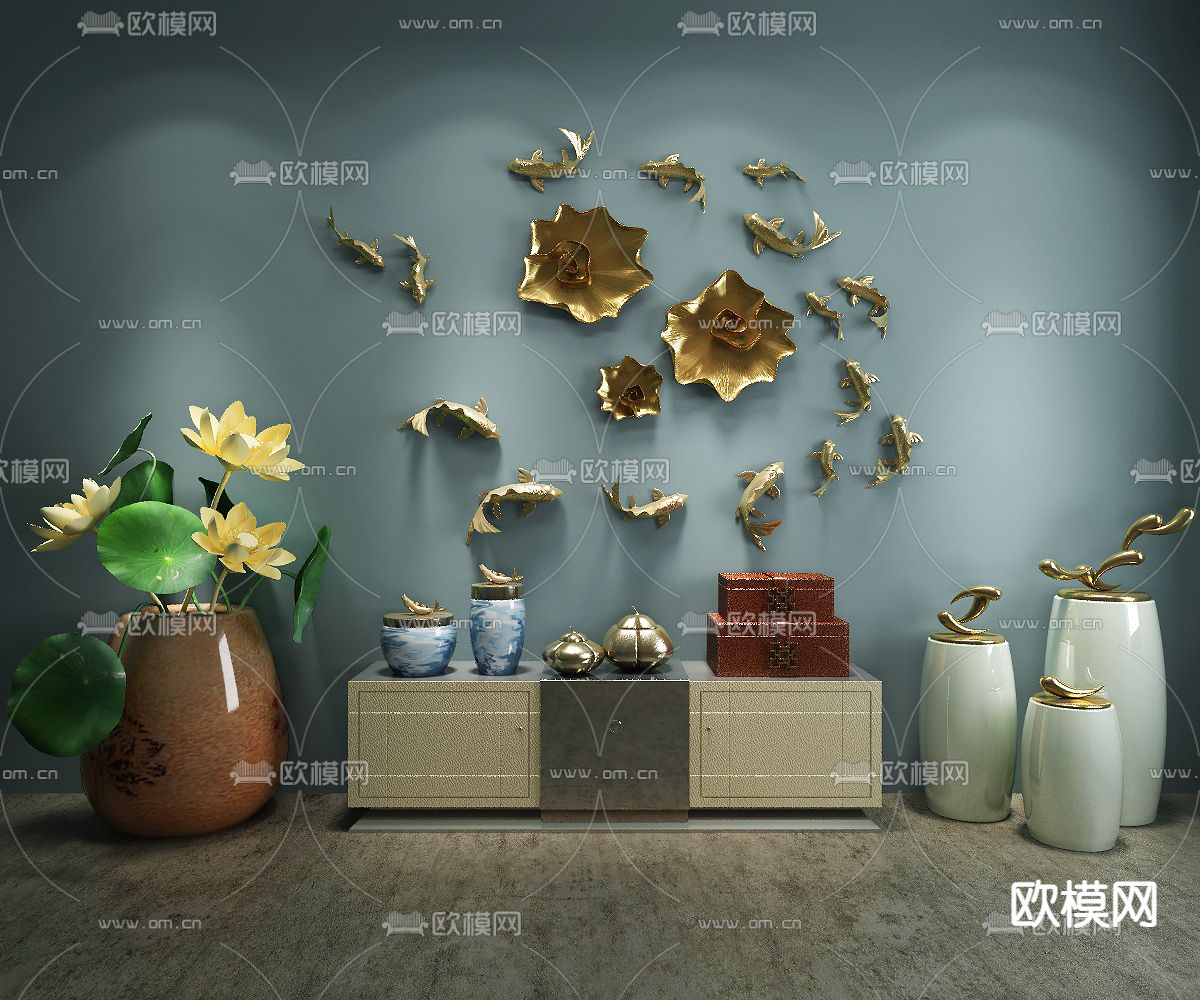 新中式鱼墙饰 挂饰免费3d模型下载