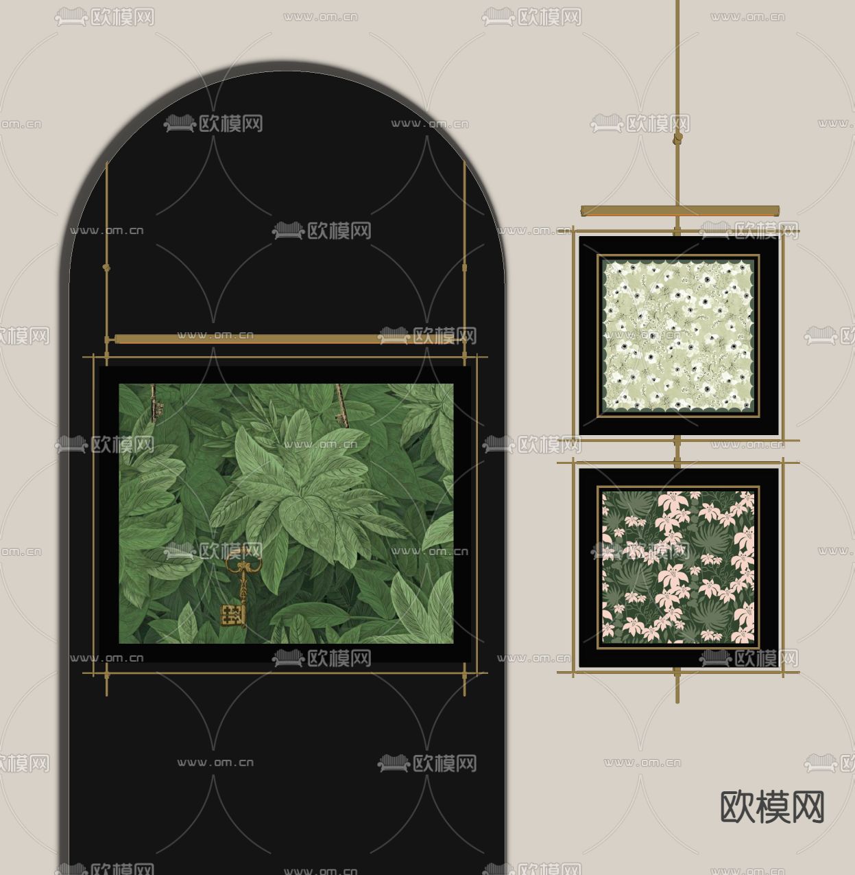 中古风装饰画su模型下载（渲染图1）