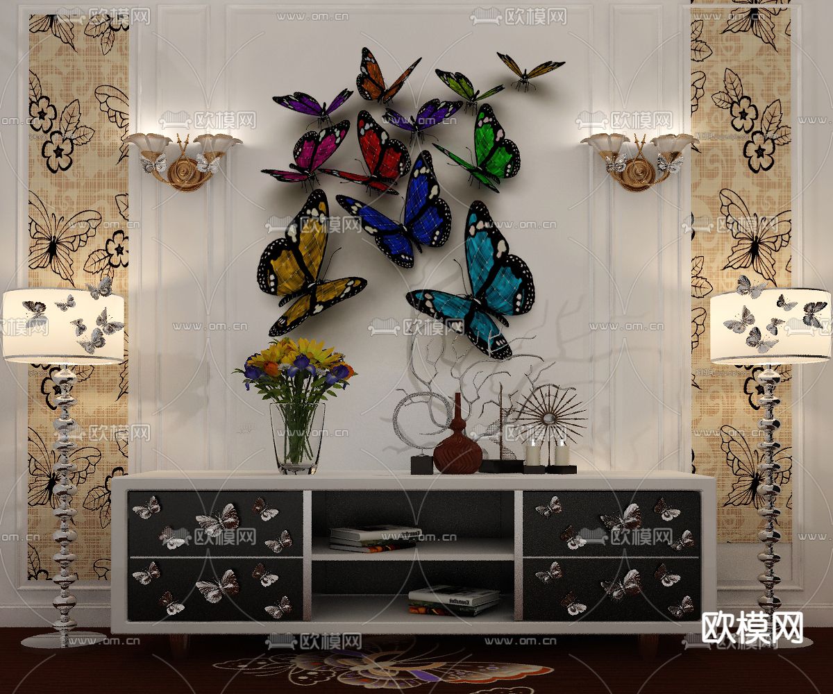 蝴蝶墙饰 挂饰免费3d模型下载