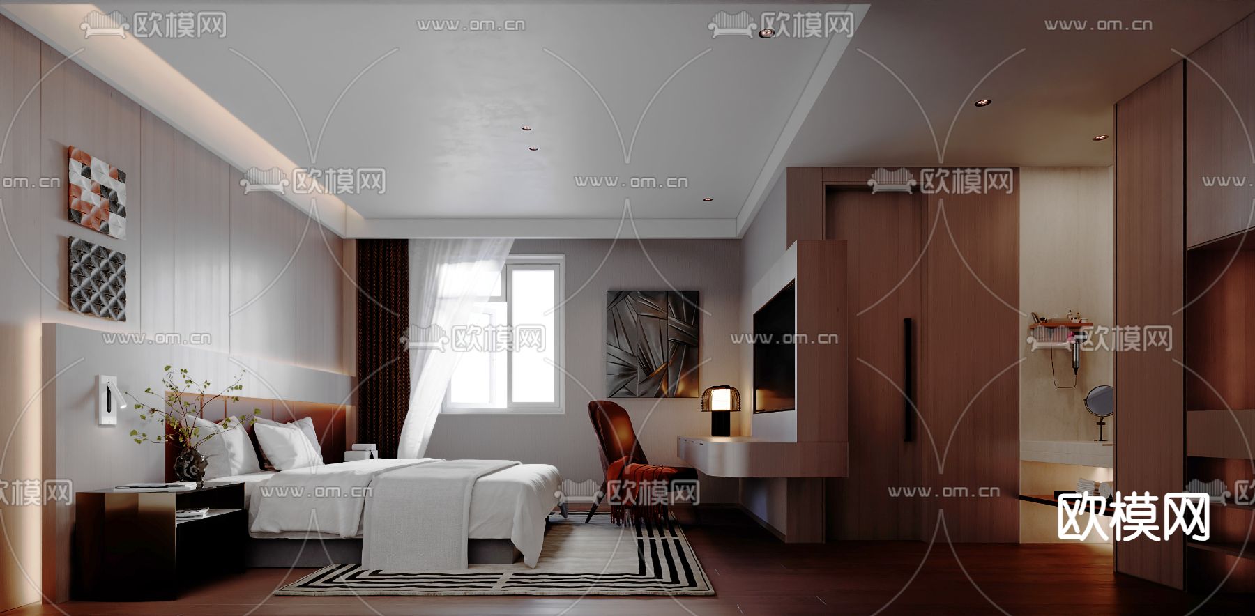 侘寂风酒店客房3d模型下载