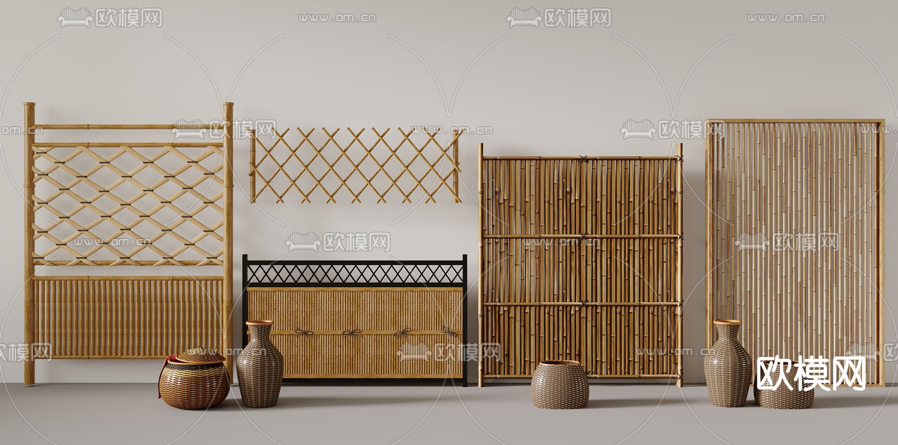 原木竹子隔断 栏杆 围栏3d模型下载