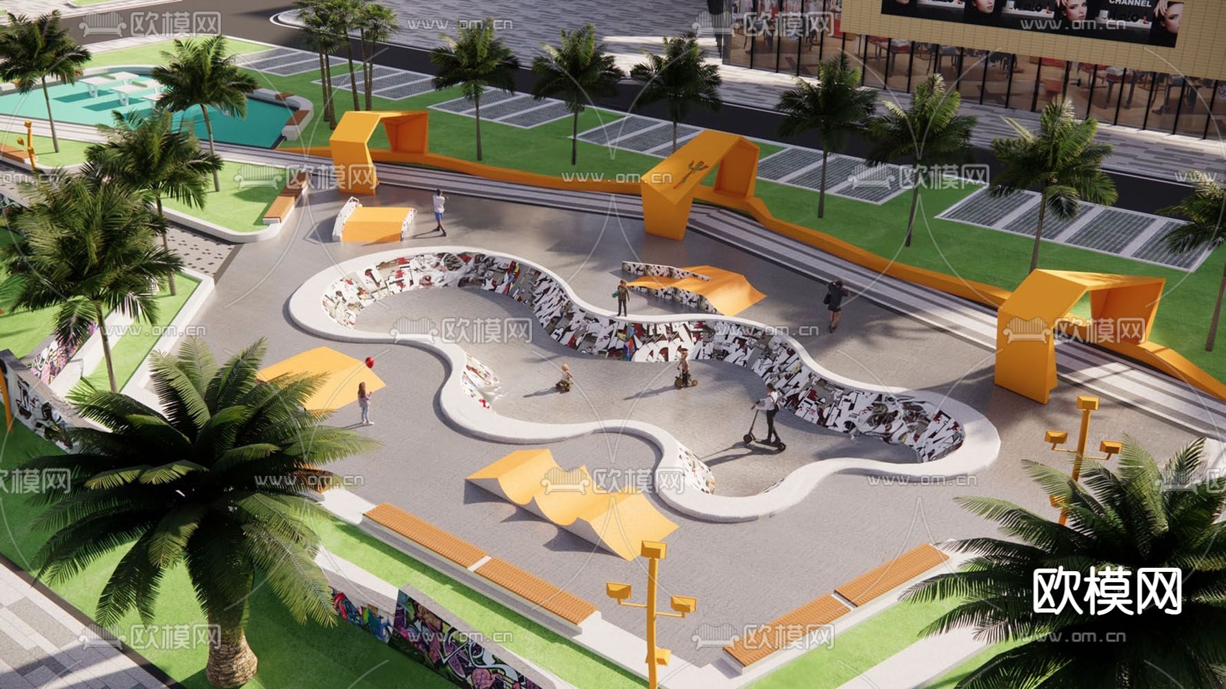 体育公园 运动公园3d模型下载