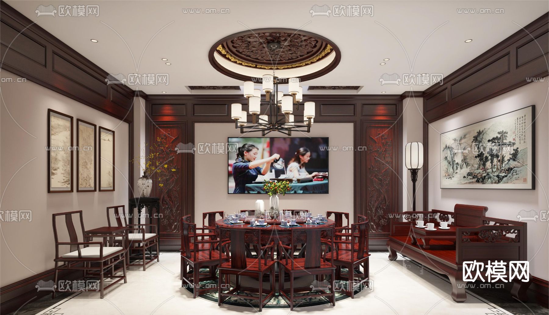 中餐厅包房 酒楼包厢3d模型下载