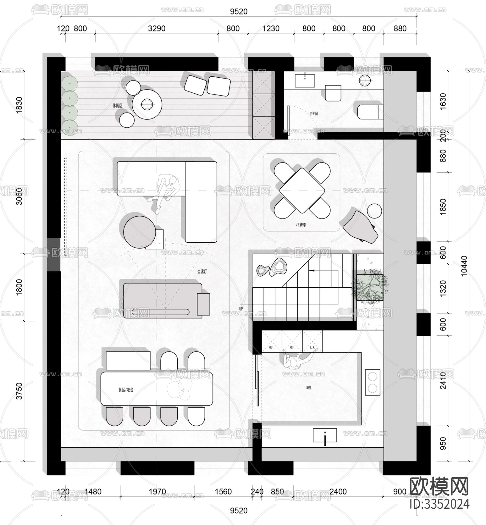 355㎡民宿改造cad平面图下载（渲染图2）