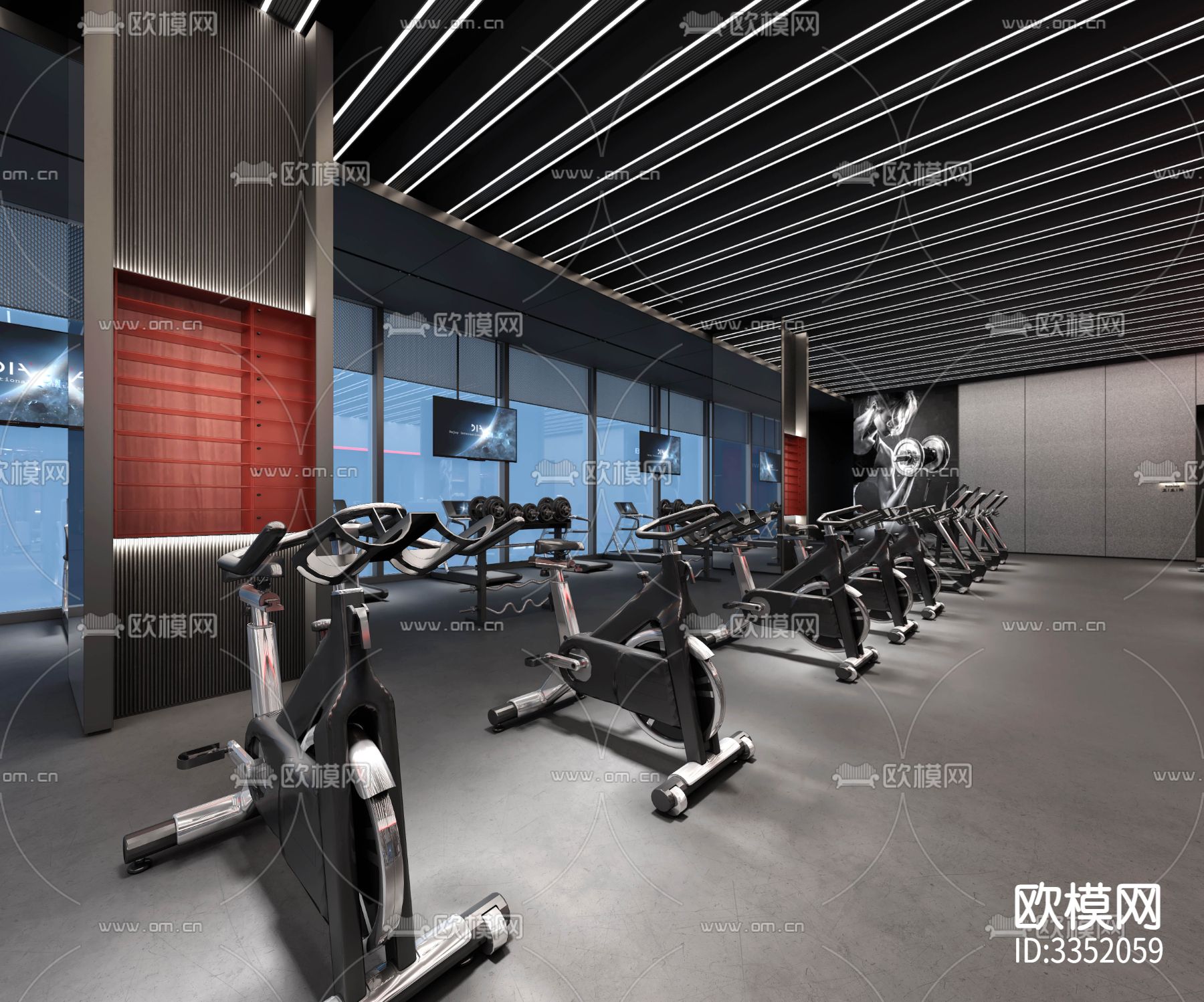 健身房 效果图+物料清单cad施工图下载（渲染图3）