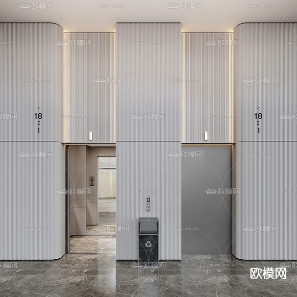 办公室电梯厅 电梯间3d模型下载(渲染图1)