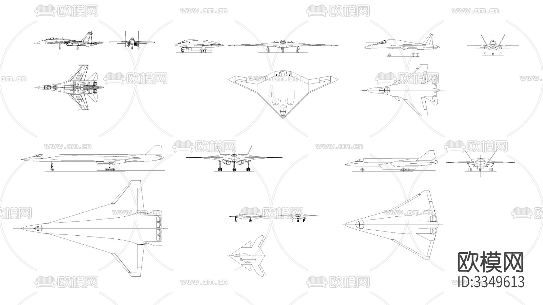 军事飞机cad平面图下载