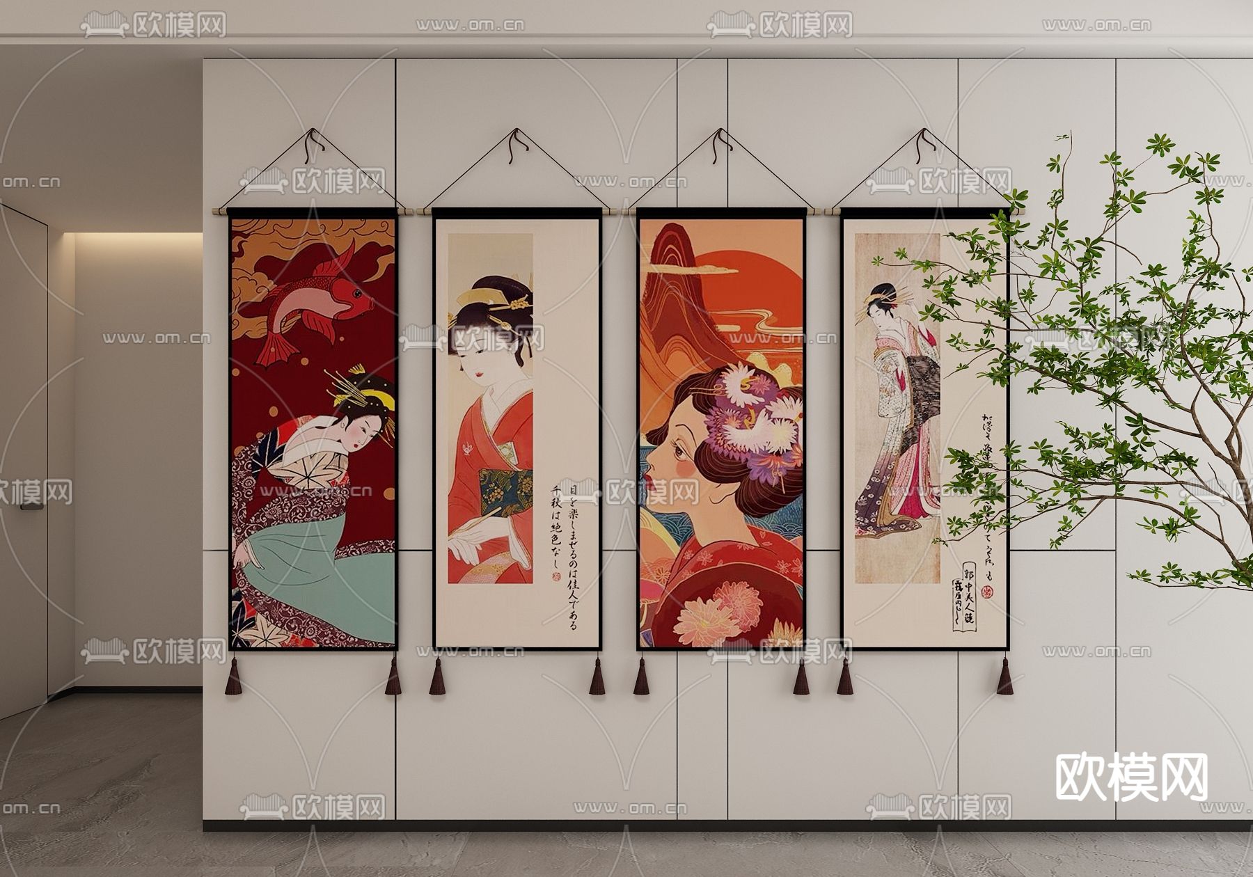 日式人物画 艺术画 装饰画3d模型下载