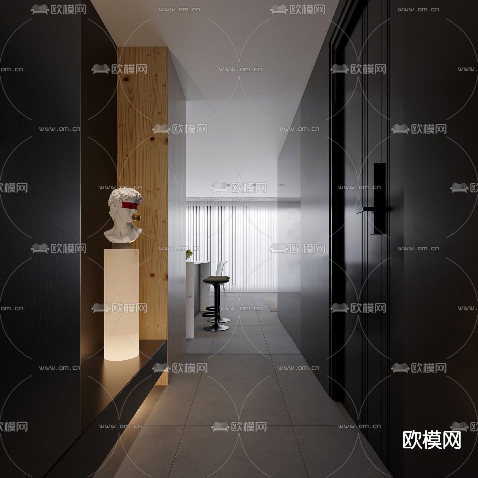 暗黑风入户玄关 走廊su模型下载（渲染图2）