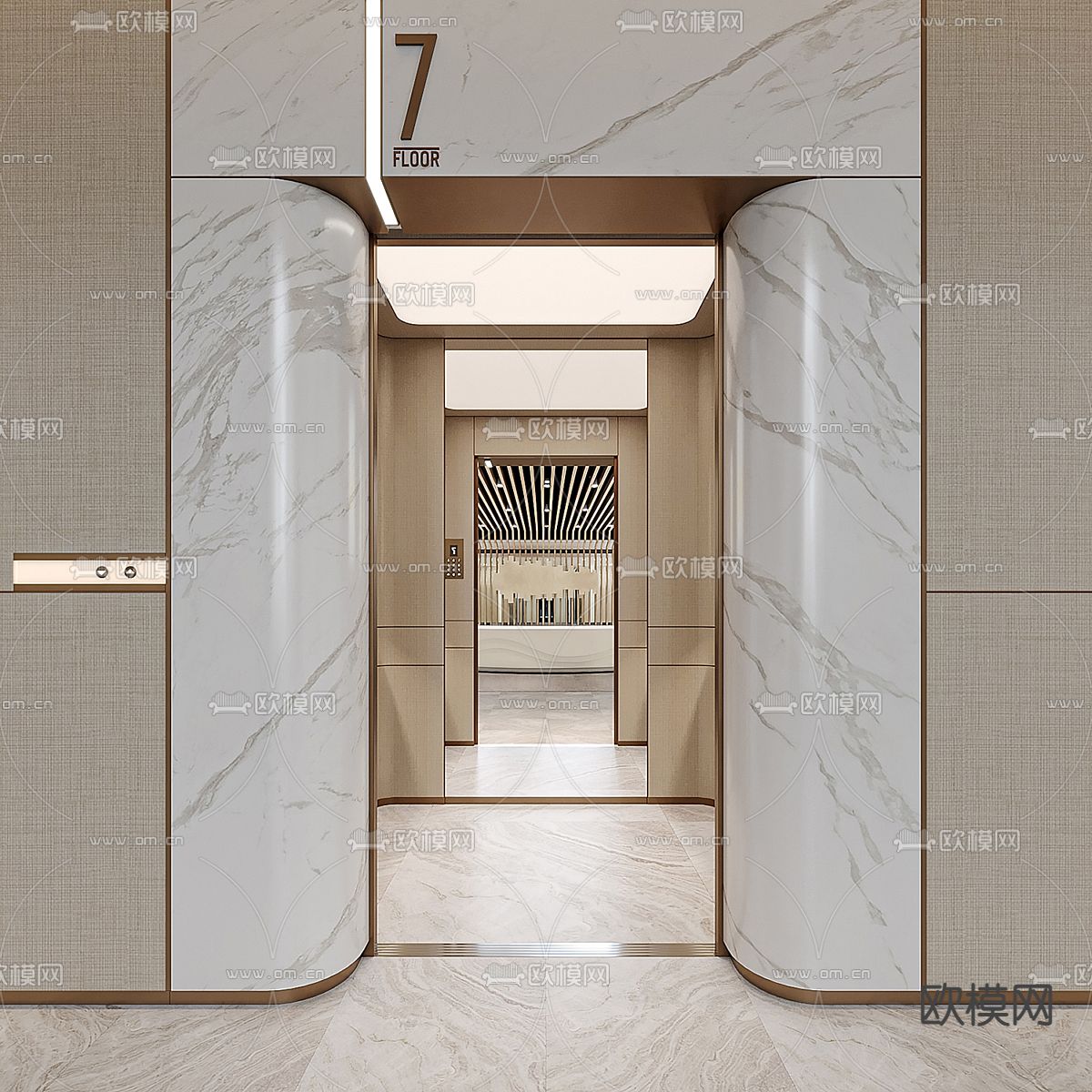 电梯间 过道3d模型下载（渲染图2）