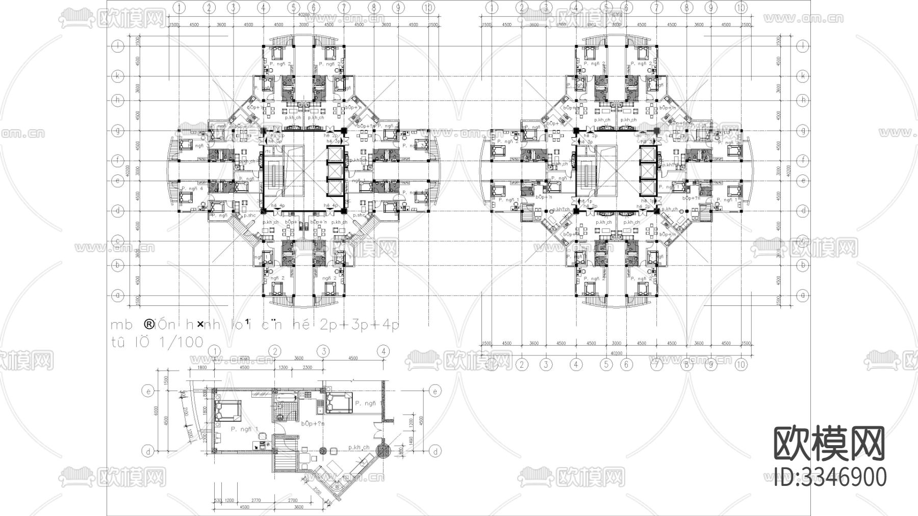 公寓商场大厦CAD施工图下载（渲染图3）