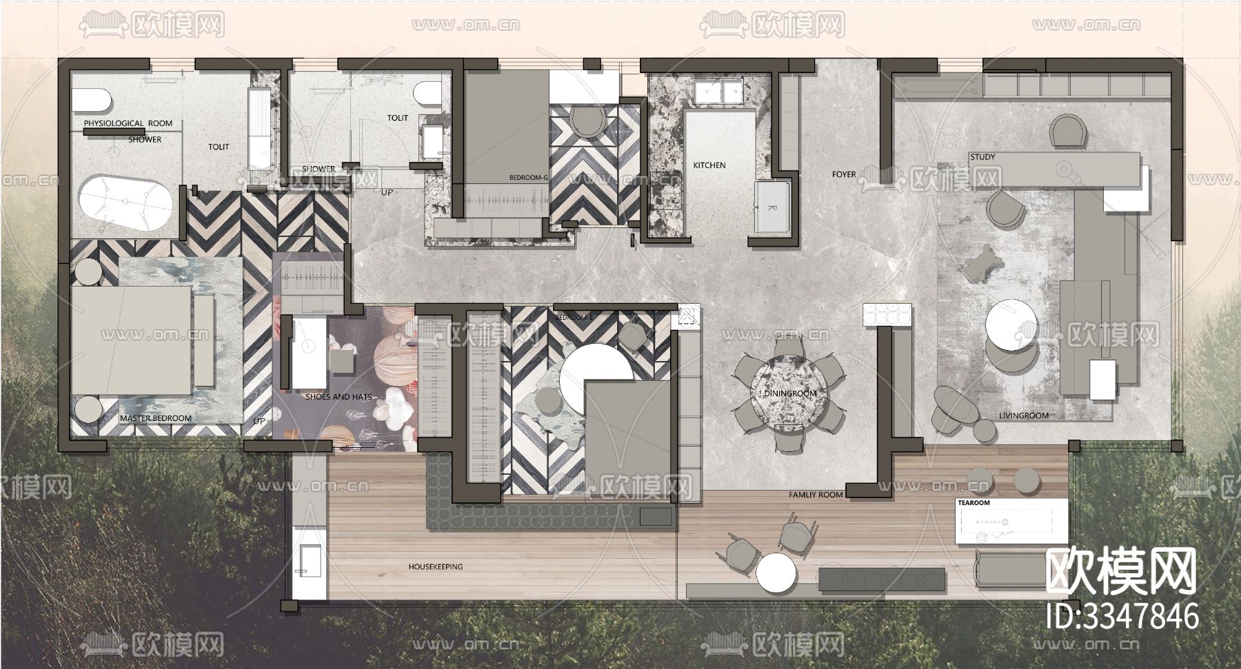家装彩平图 CAD平面图下载（渲染图9）