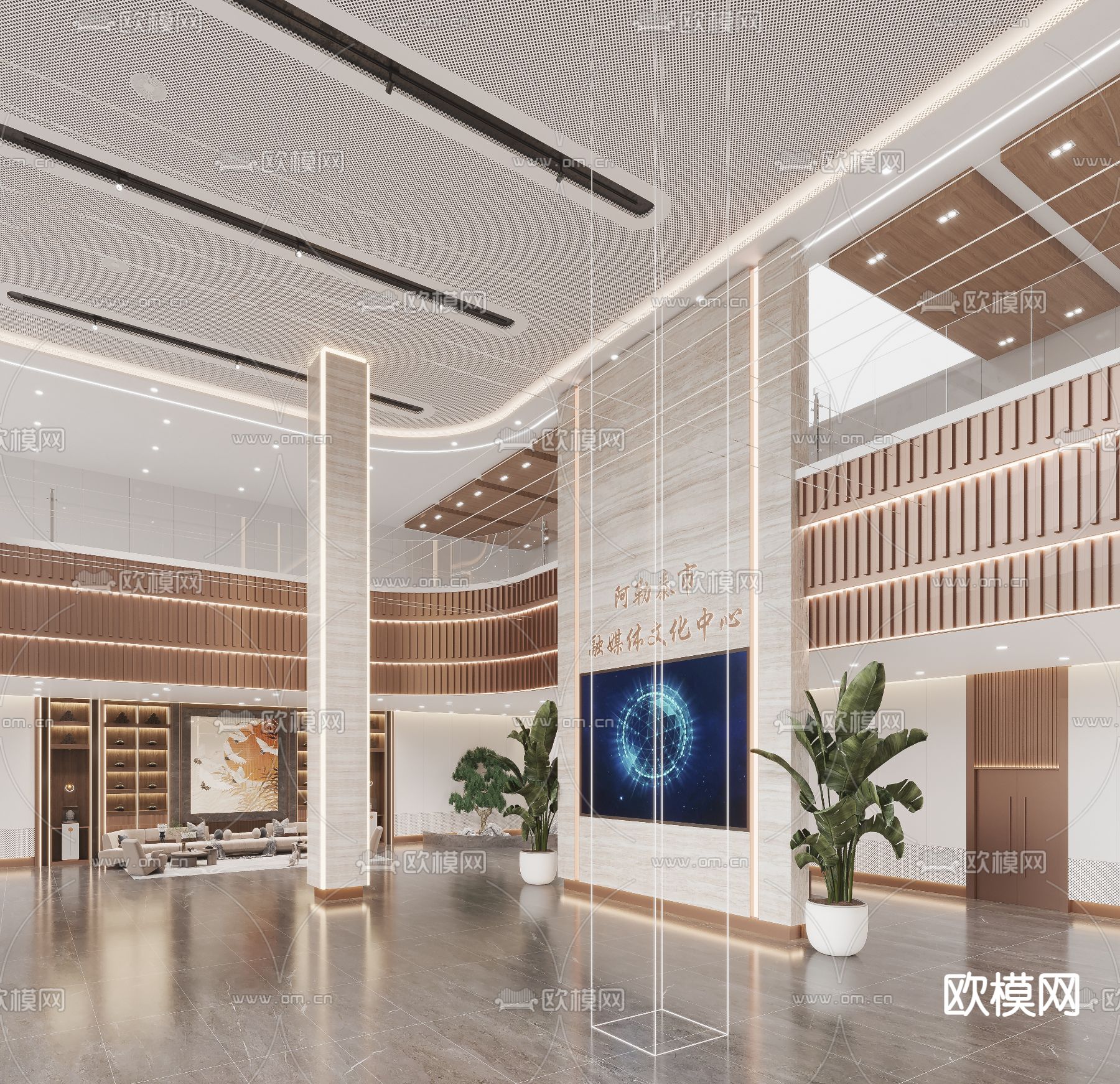 文化中心大堂3d模型下载（渲染图2）