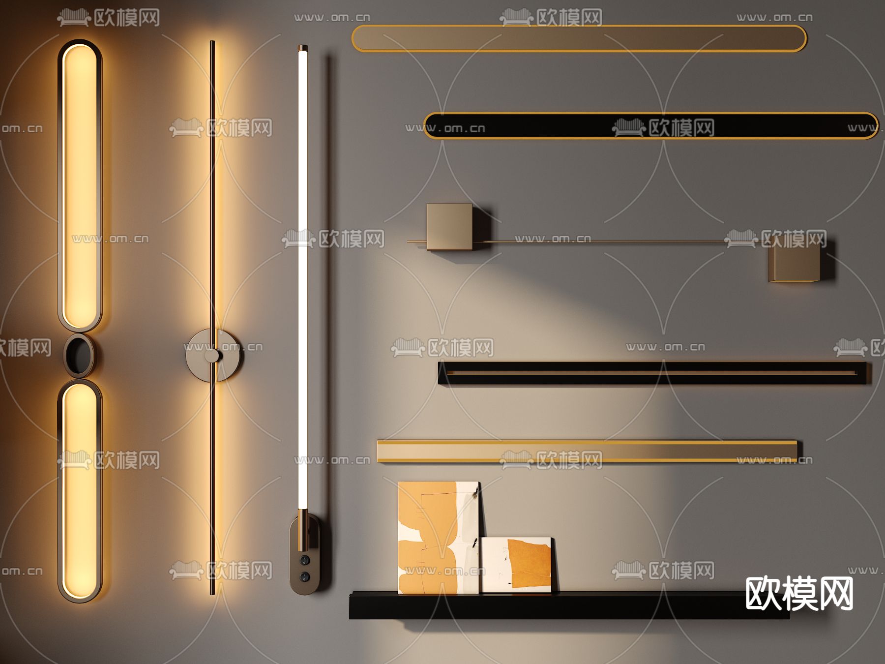 轻奢壁灯 线性壁灯 条形壁灯3d模型下载