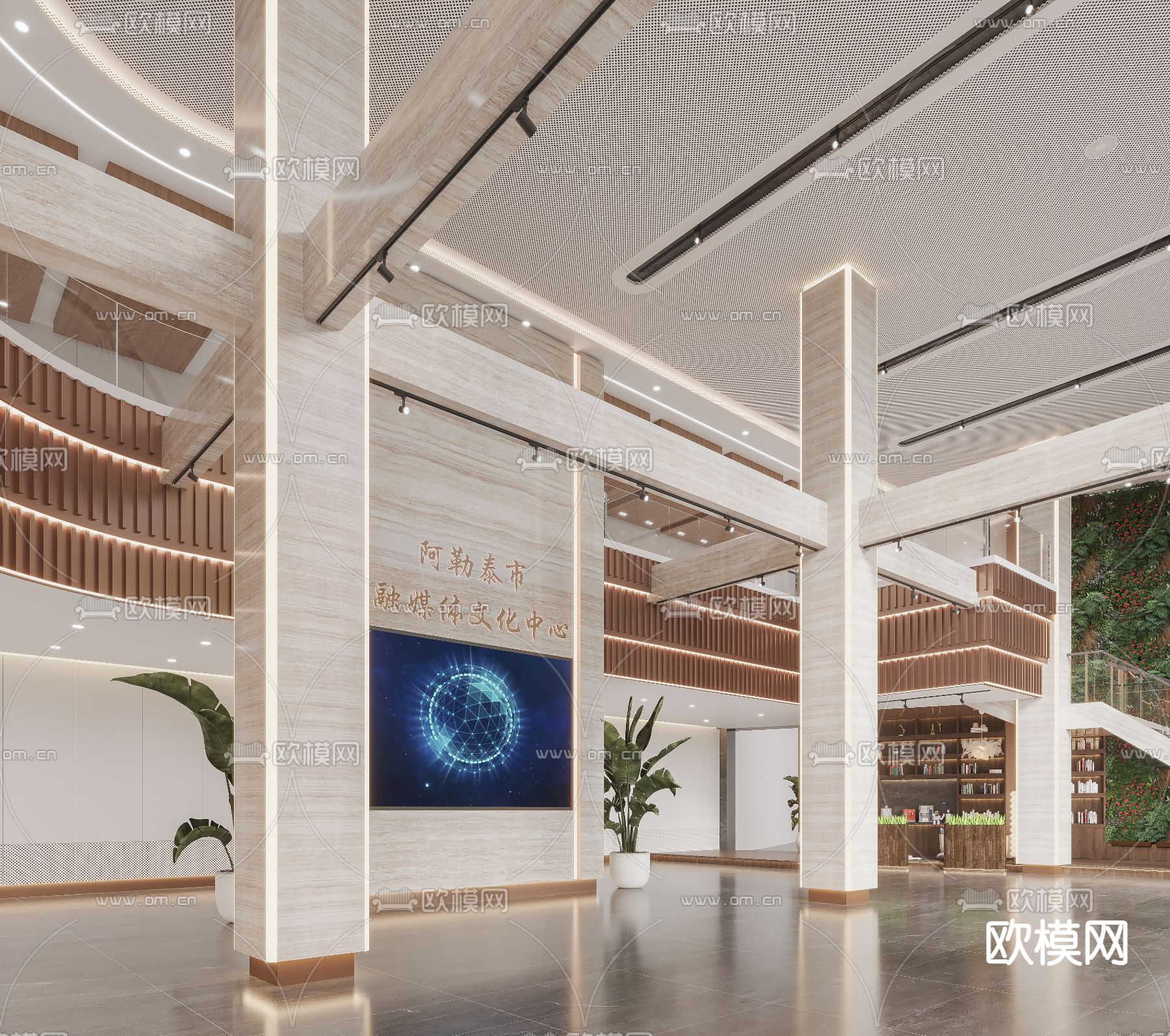文化中心大堂3d模型下载（渲染图1）