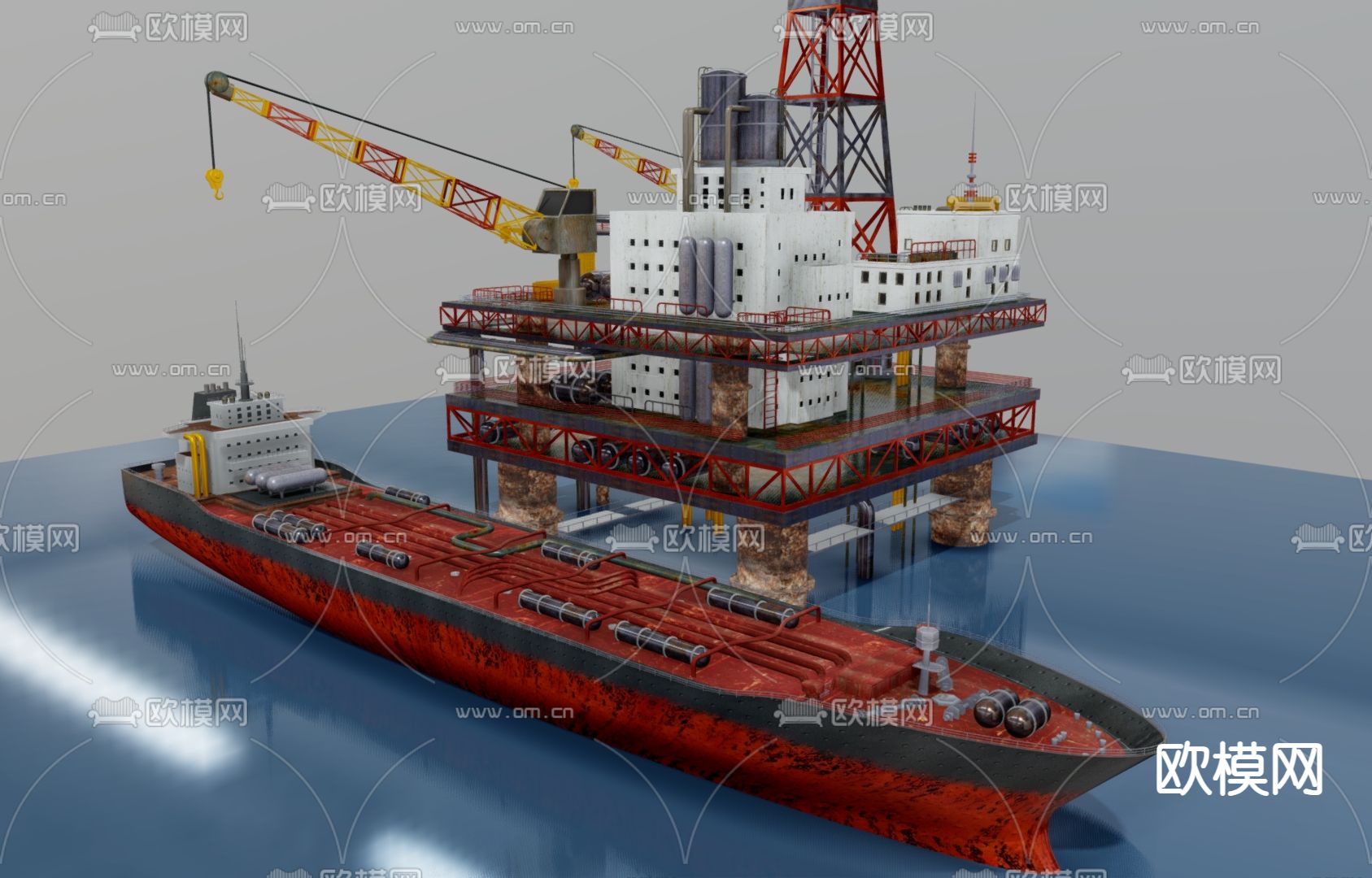石油钻井平台 海上钻井平台 石油货轮3d模型下载（渲染图2）