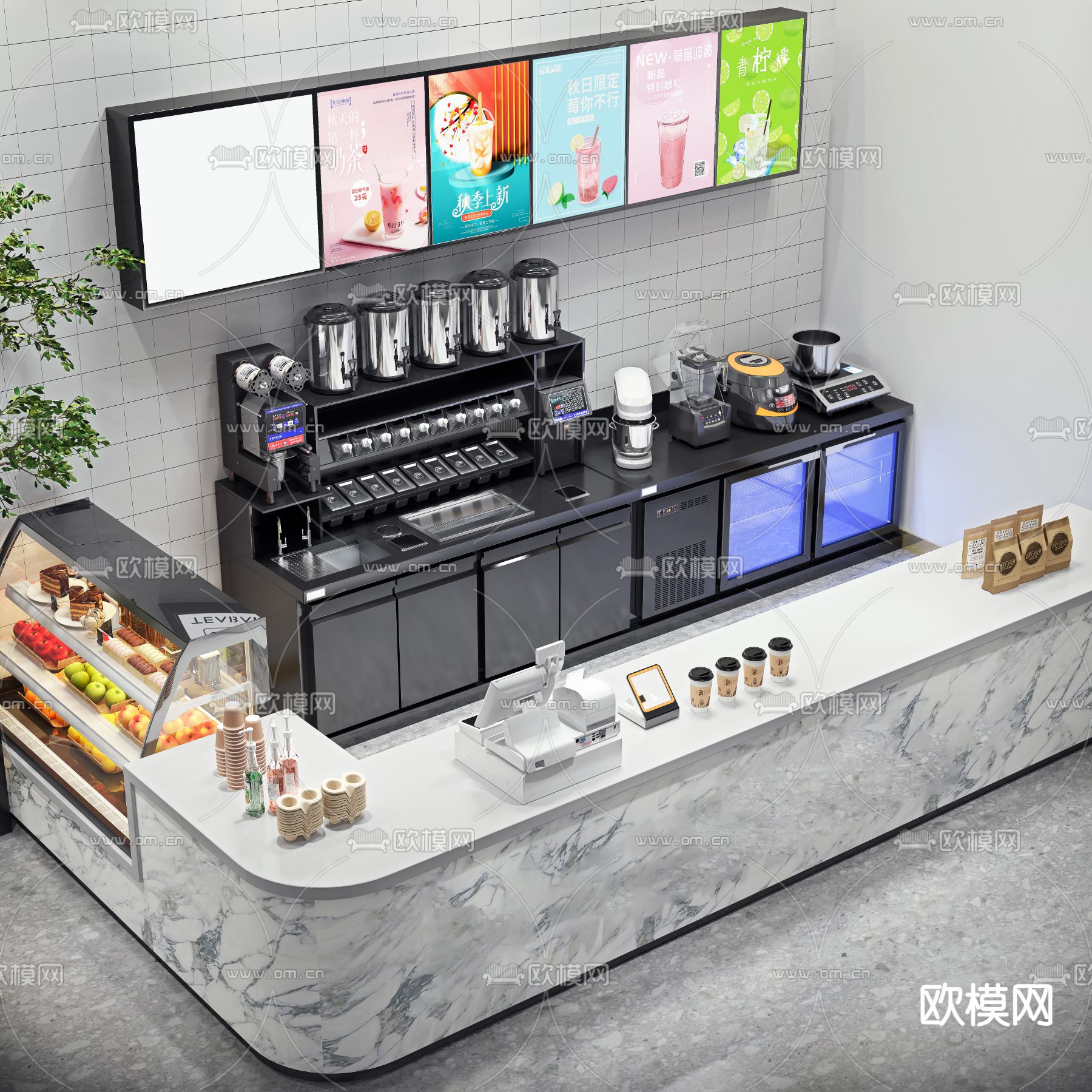 奶茶店工作台 操作台3d模型下载
