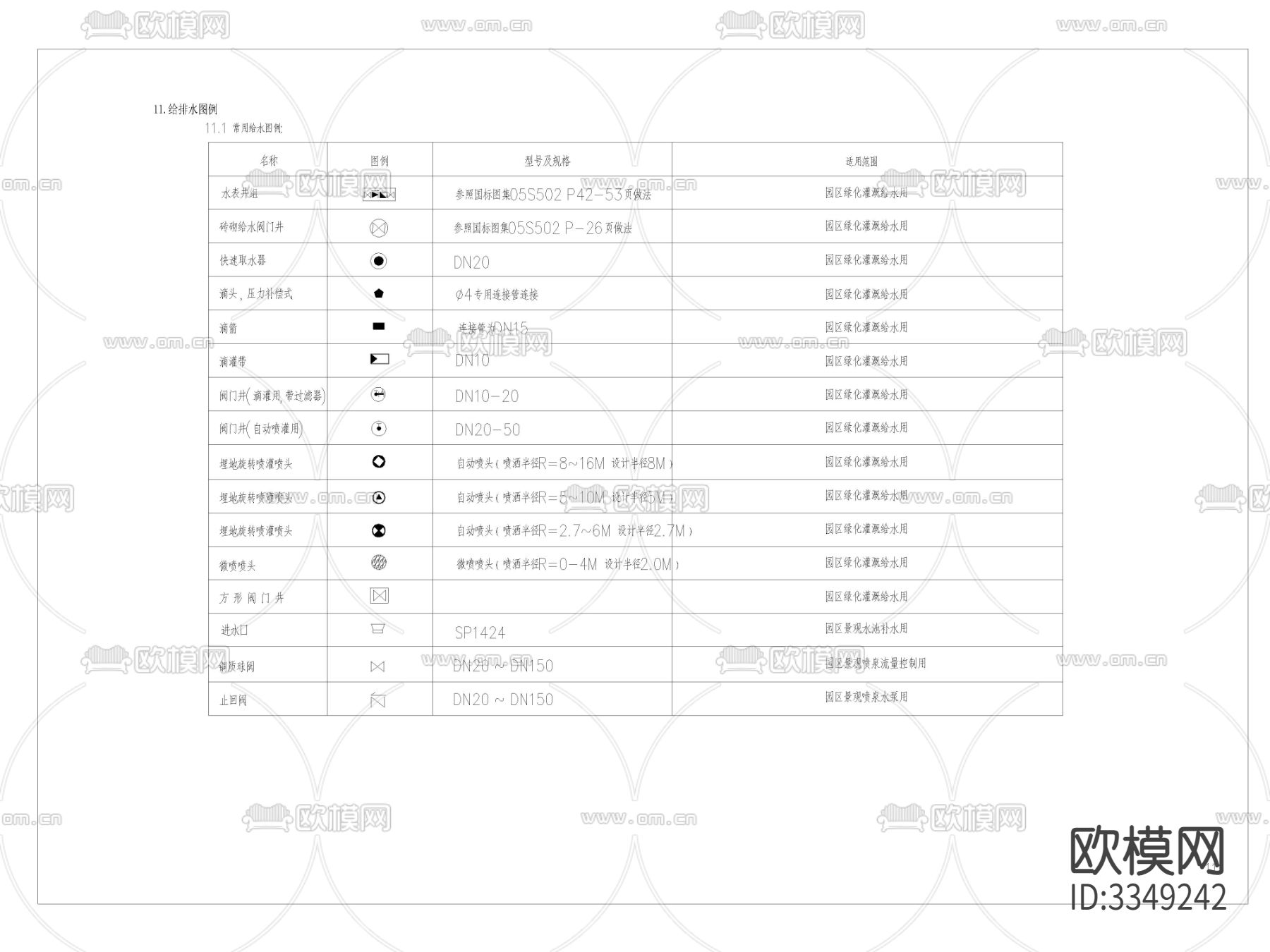 给排水图例cad平面图下载（渲染图1）