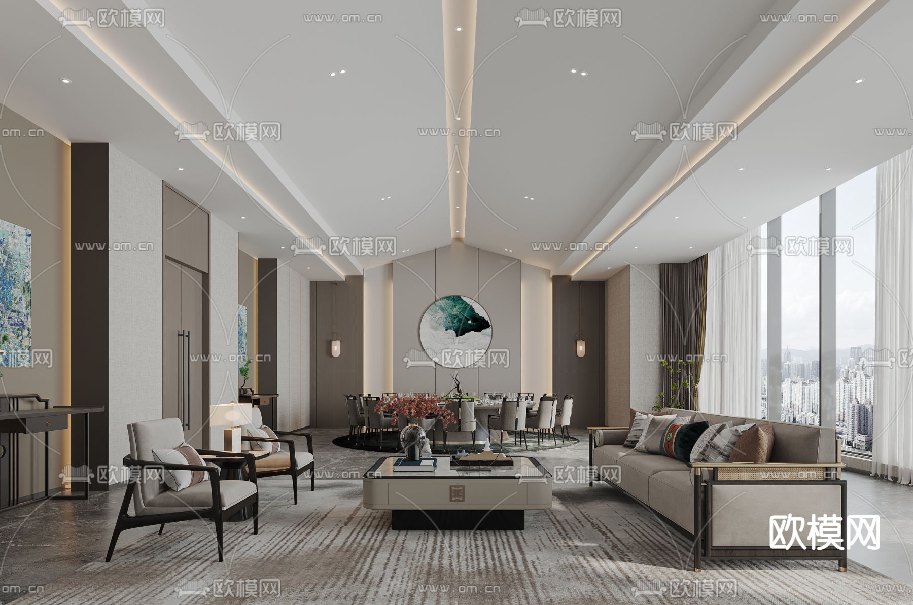 新中式 酒楼包厢 中餐厅包间3d模型下载