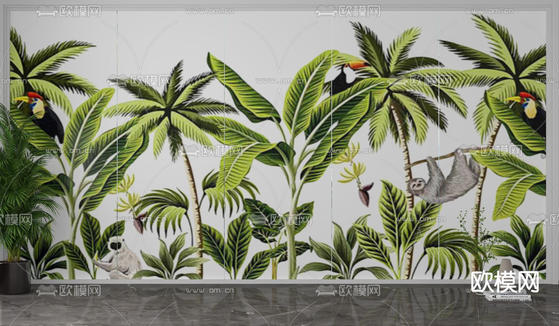 田园壁纸 植物墙纸 背景墙3d模型下载