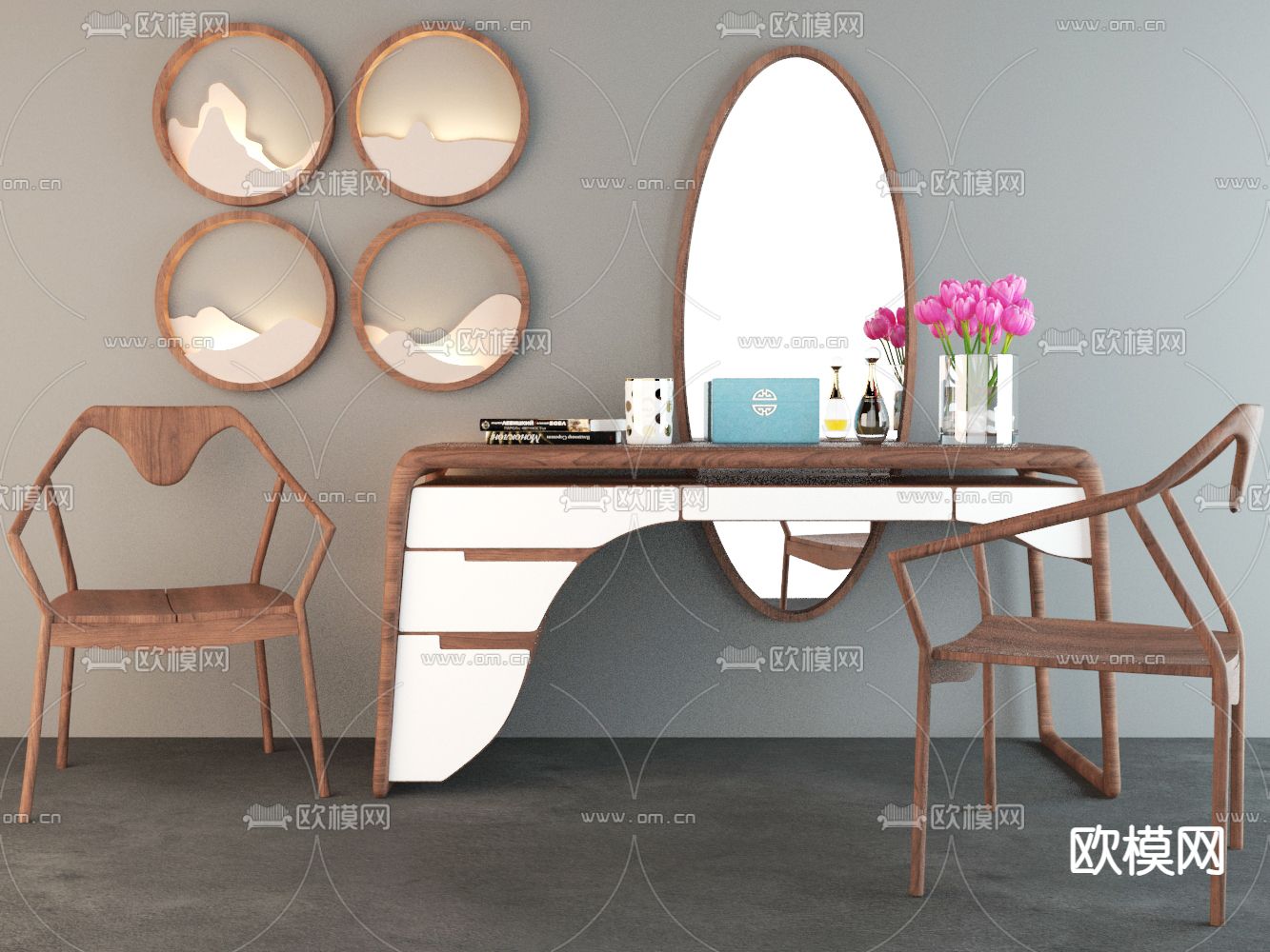 新中式梳妆台 化妆桌免费3d模型下载
