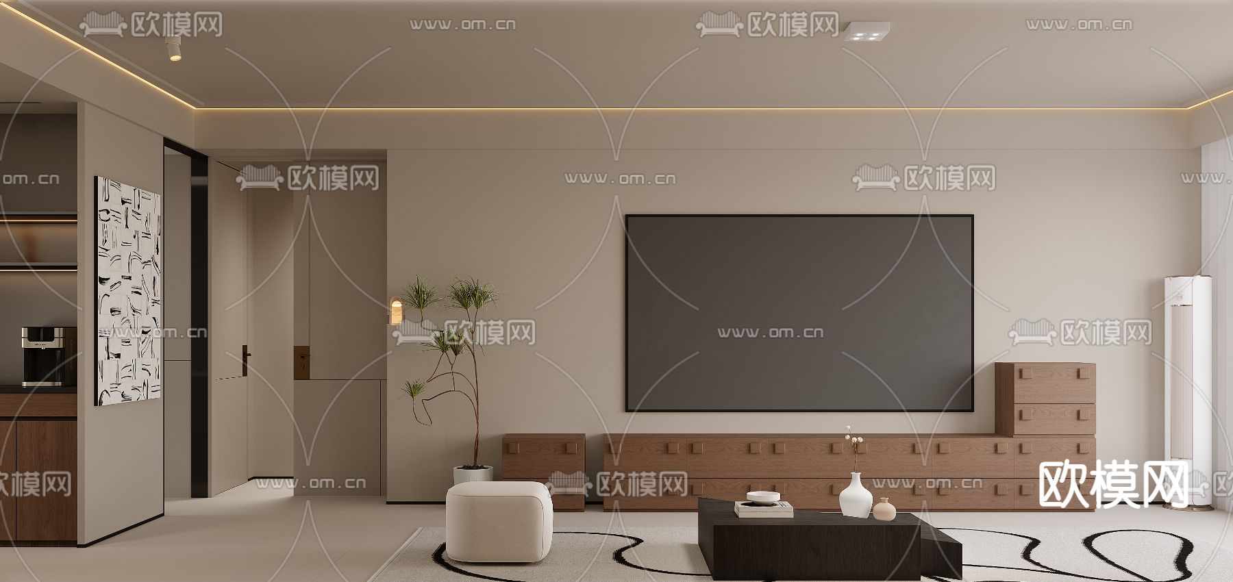 中古风电视背景墙3d模型下载