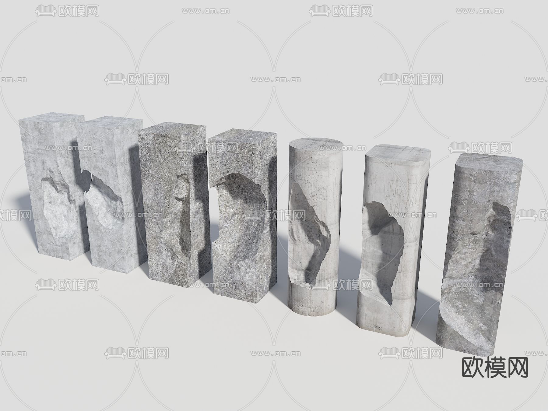 工业风柱子 损坏柱子 破损柱子3d模型下载