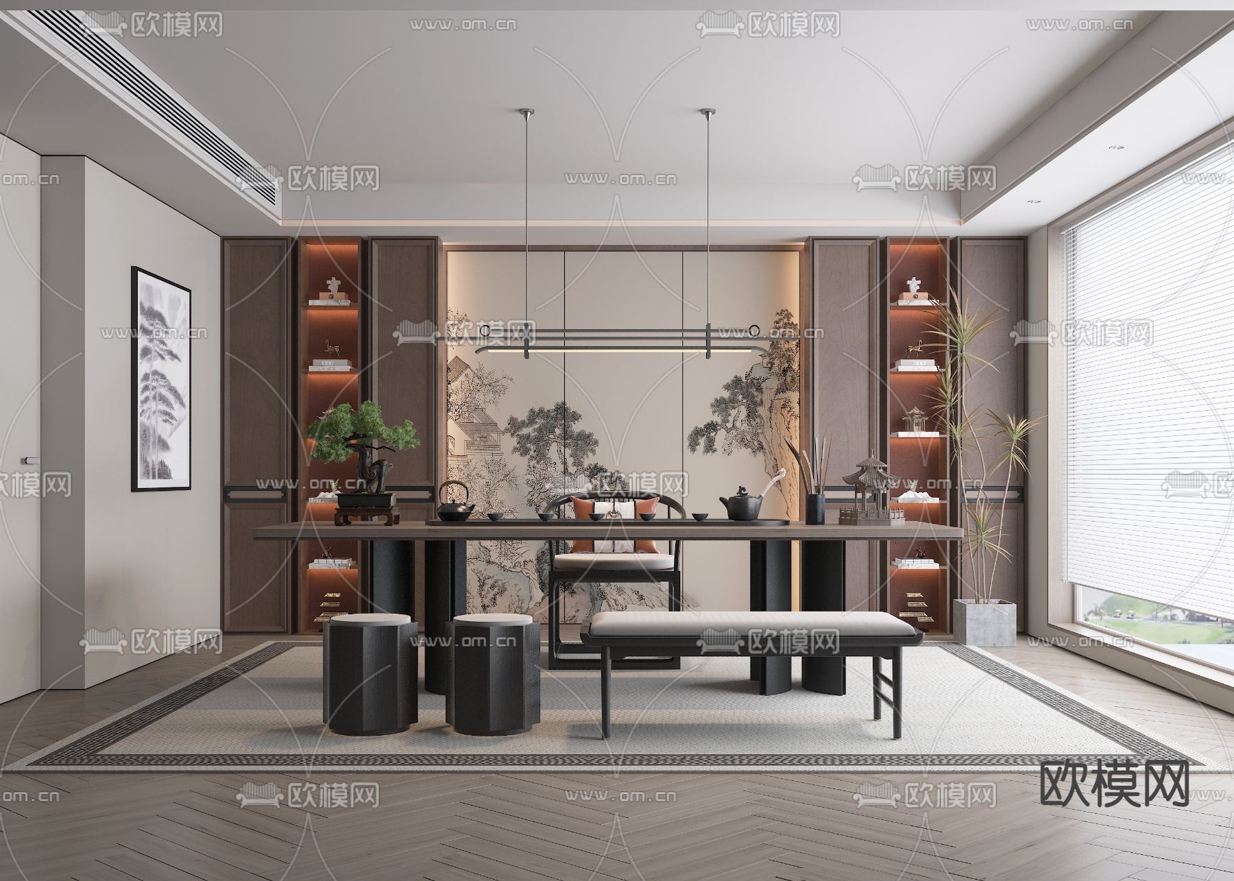 新中式茶室3d模型下载