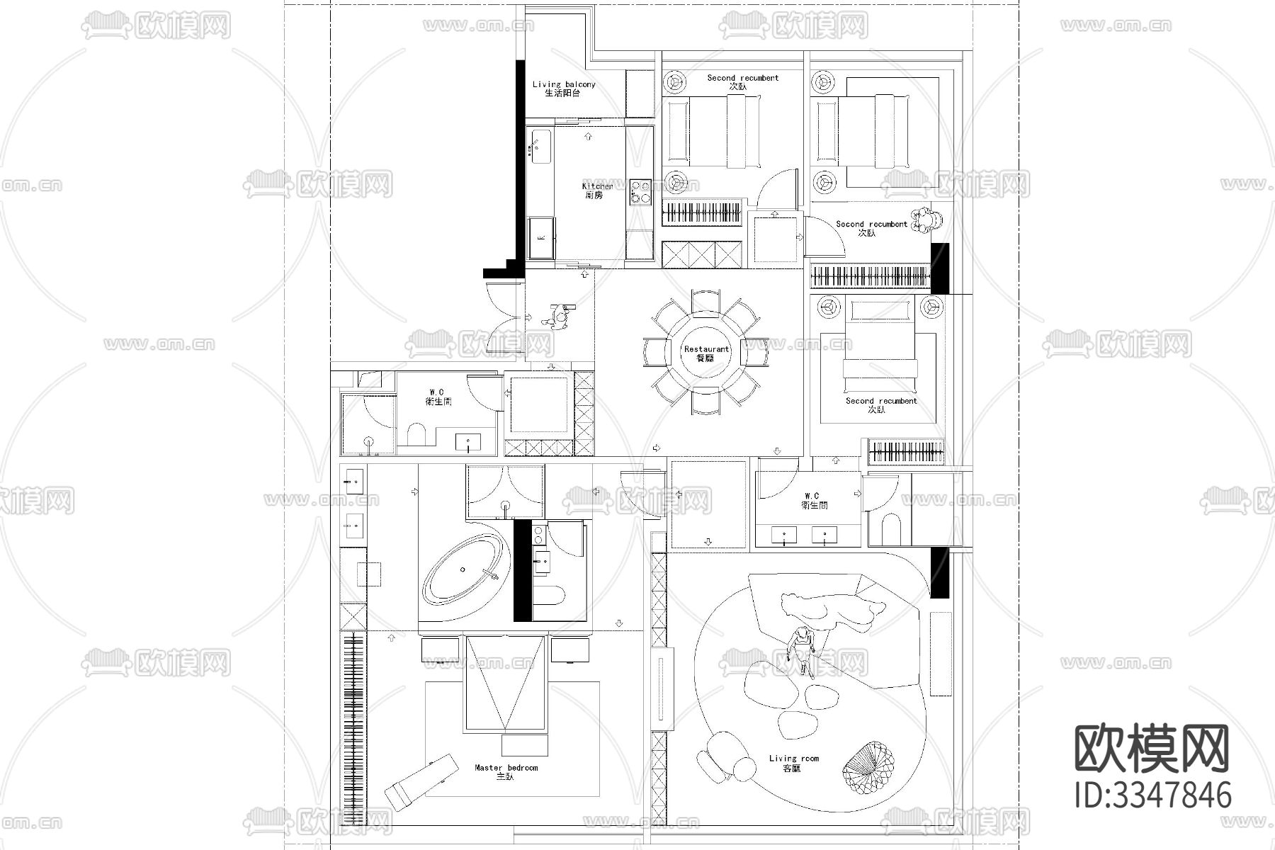 家装彩平图 CAD平面图下载（渲染图4）