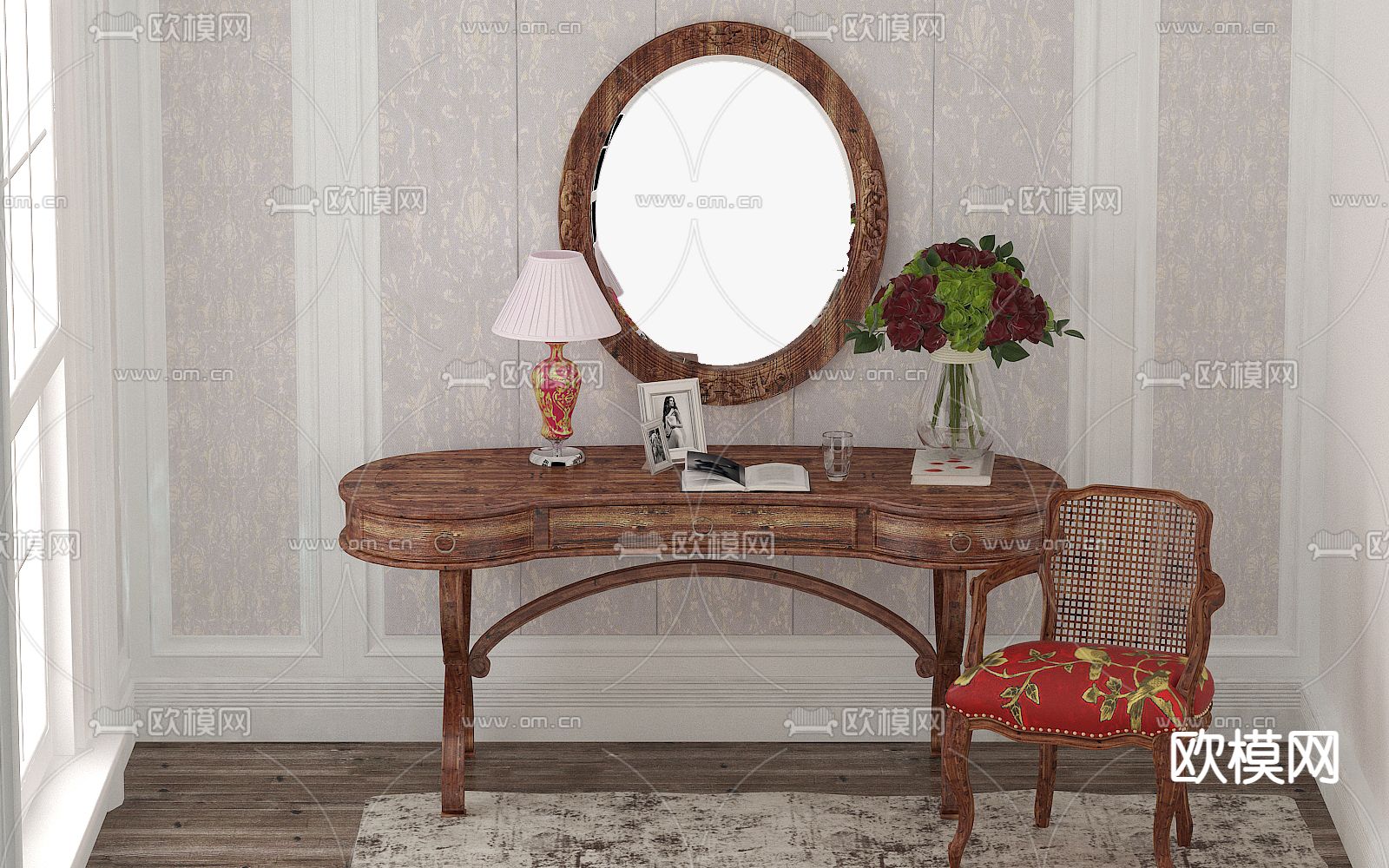 欧式梳妆台 化妆桌免费3d模型下载