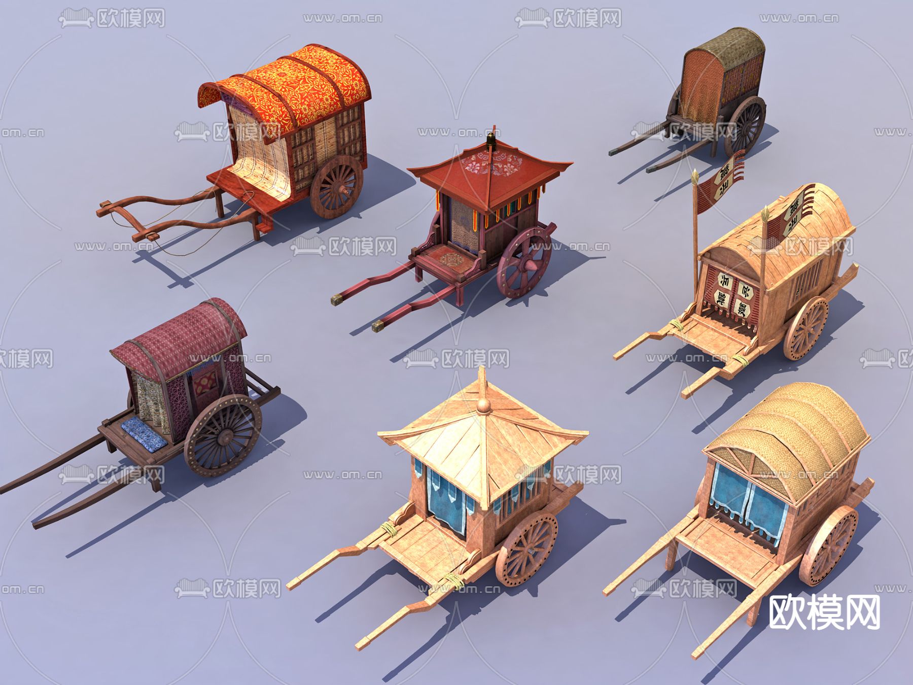 中式古代马车 乡村民俗马车 古代马车3d模型