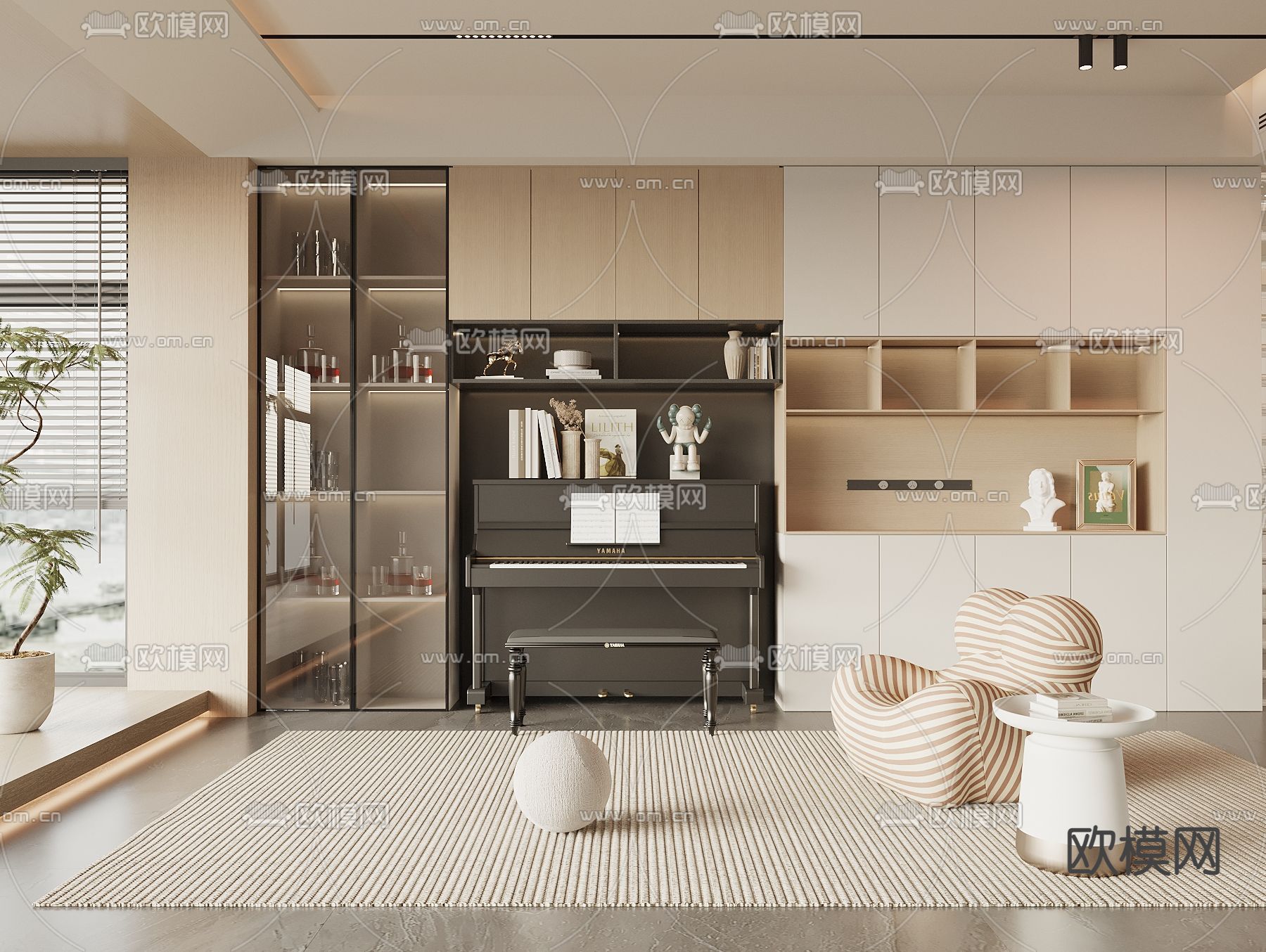 现代钢琴房 钢琴柜3d模型下载
