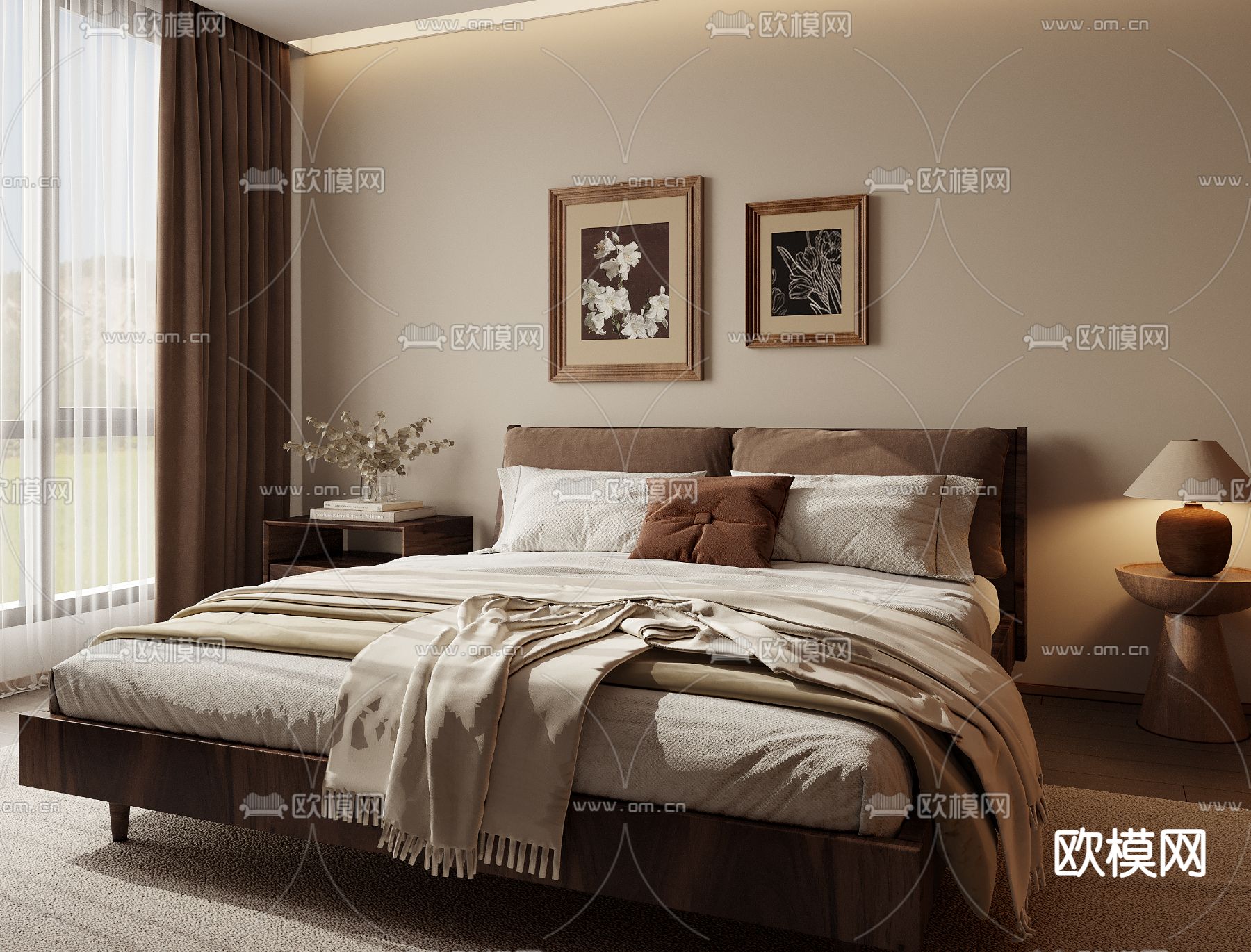 侘寂风卧室 主人房3d模型下载（渲染图2）