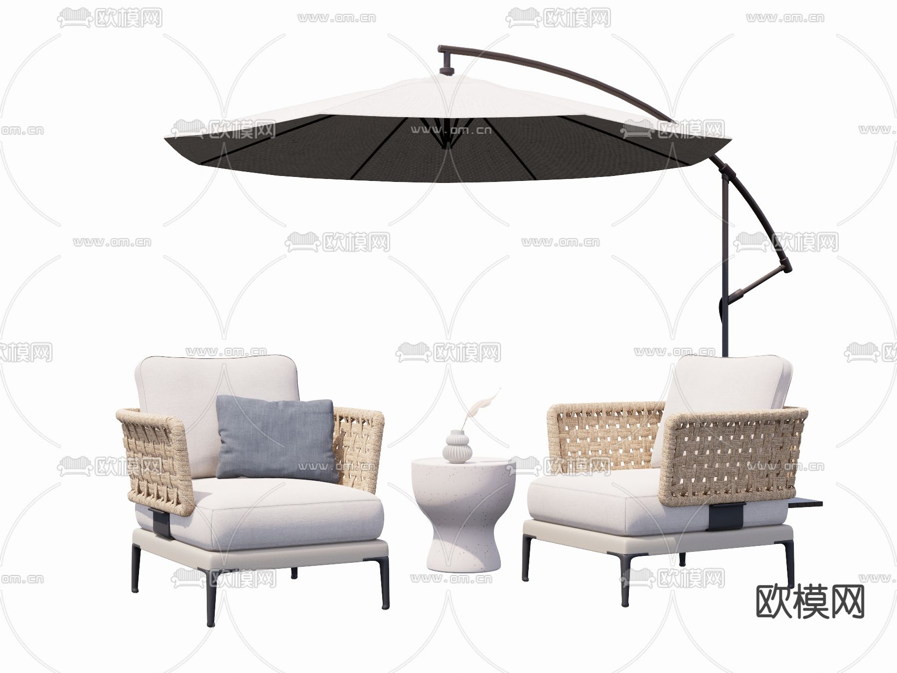 Minotti 户外藤编椅 休闲椅su模型下载（渲染图2）