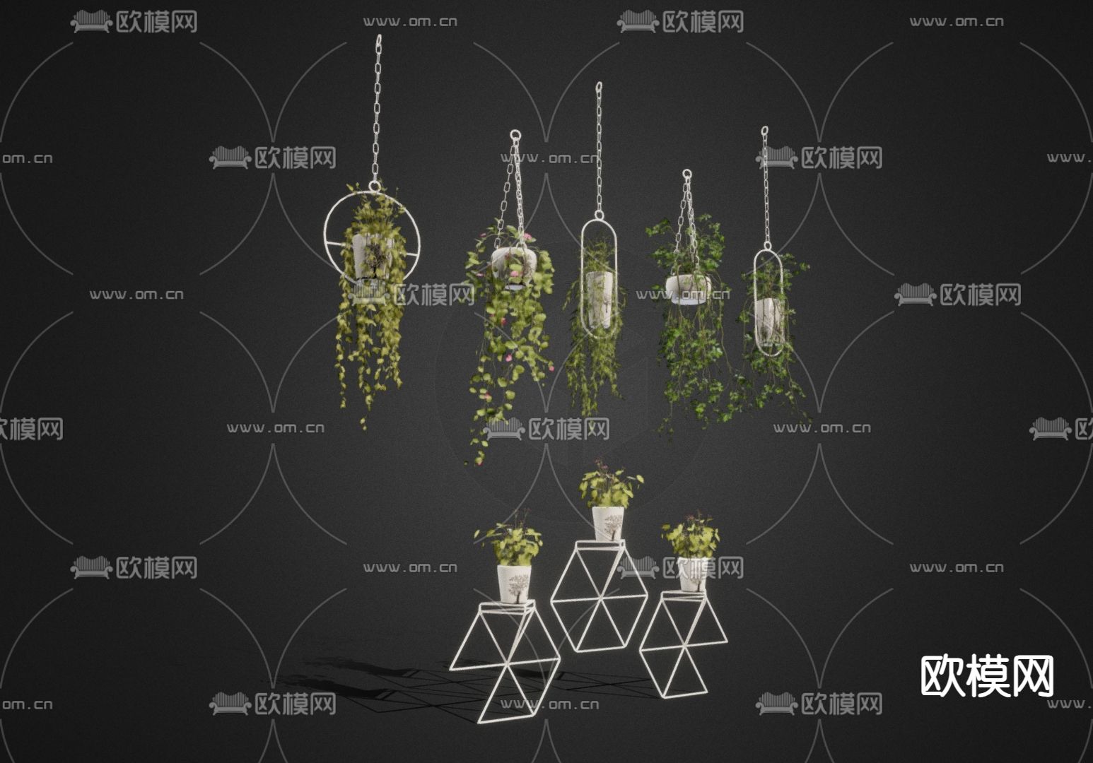吊篮 室内盆栽3d模型下载（渲染图1）