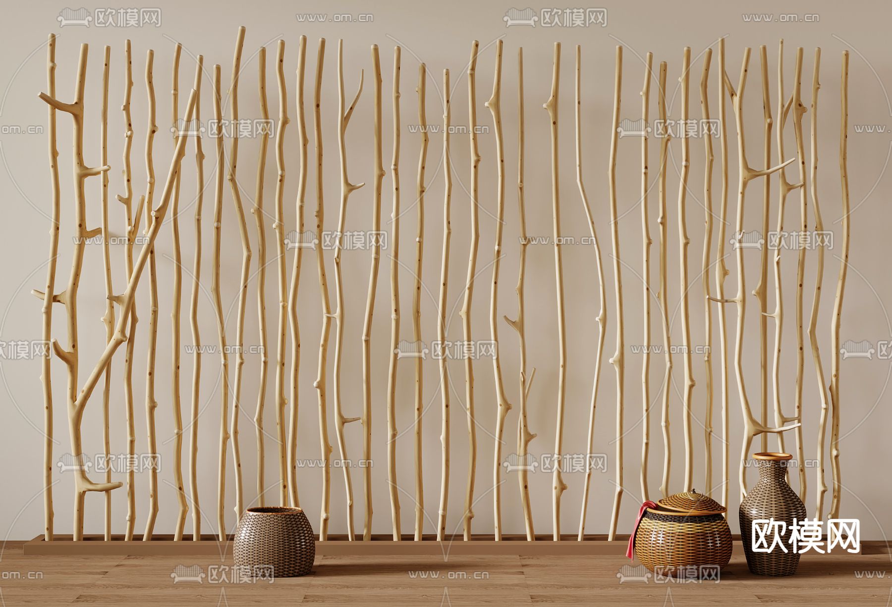原木隔断 栏杆 围栏3d模型下载