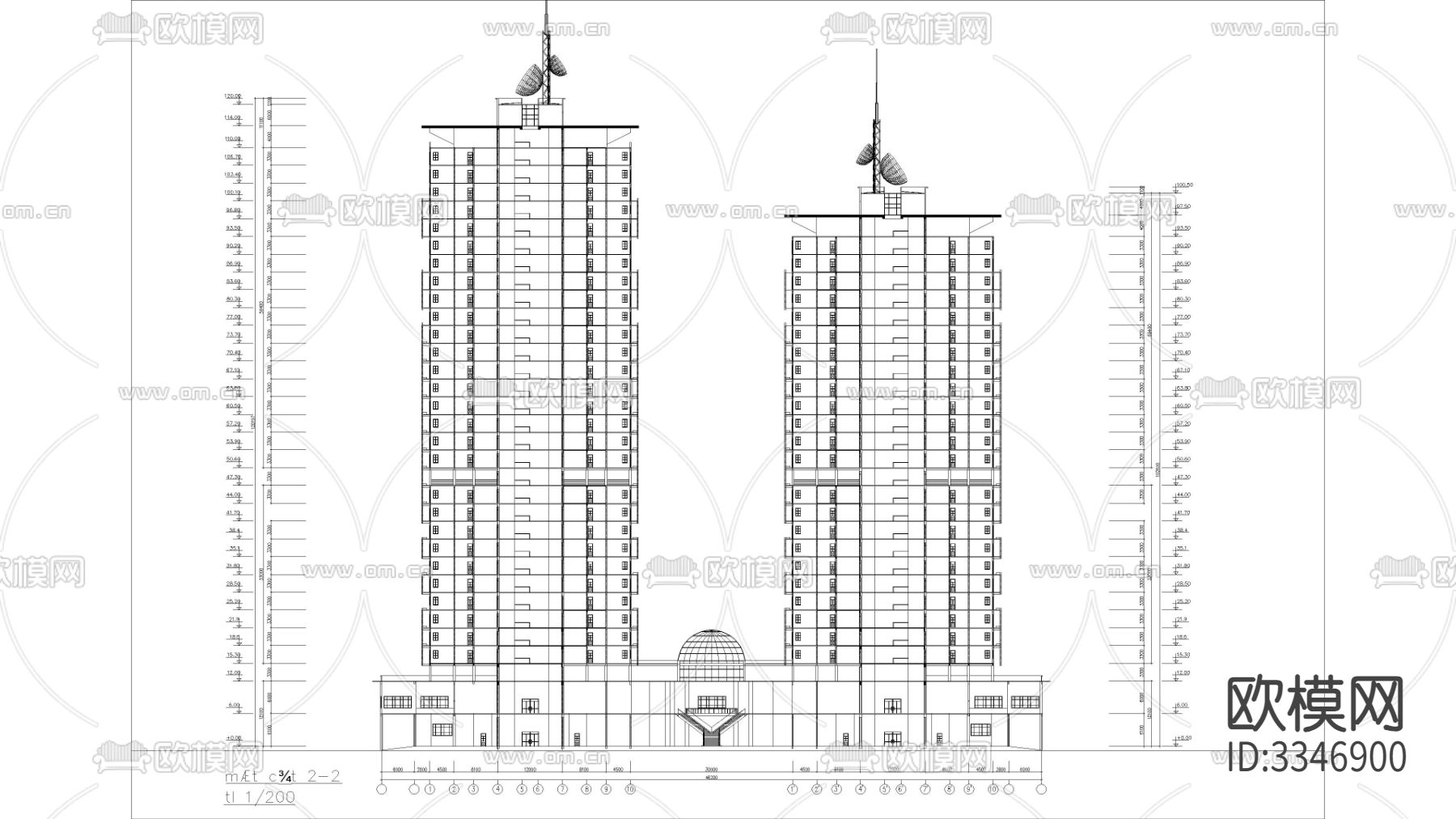 公寓商场大厦CAD施工图下载（渲染图1）