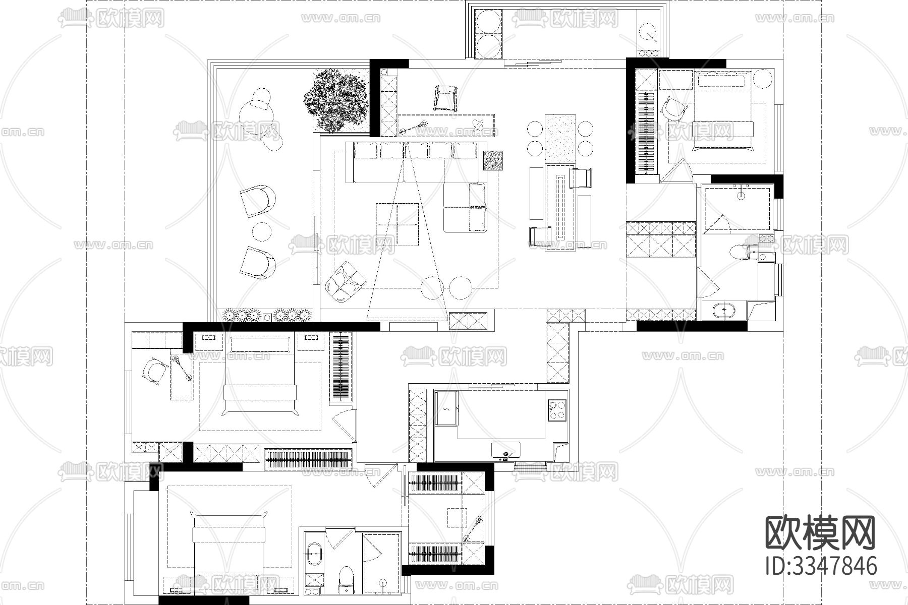 家装彩平图 CAD平面图下载（渲染图8）
