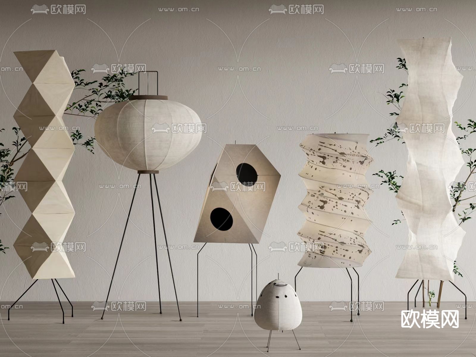 日式和纸灯 落地灯3d模型下载