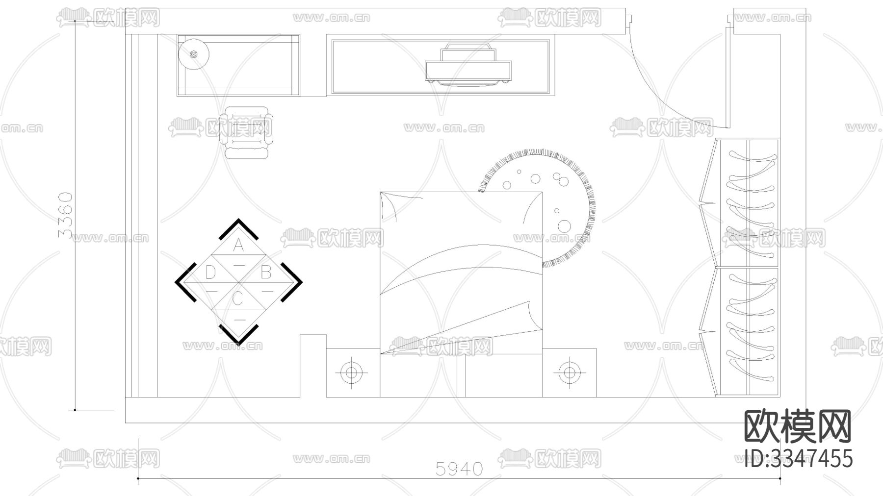 儿童房卧室 家装CAD平面图下载