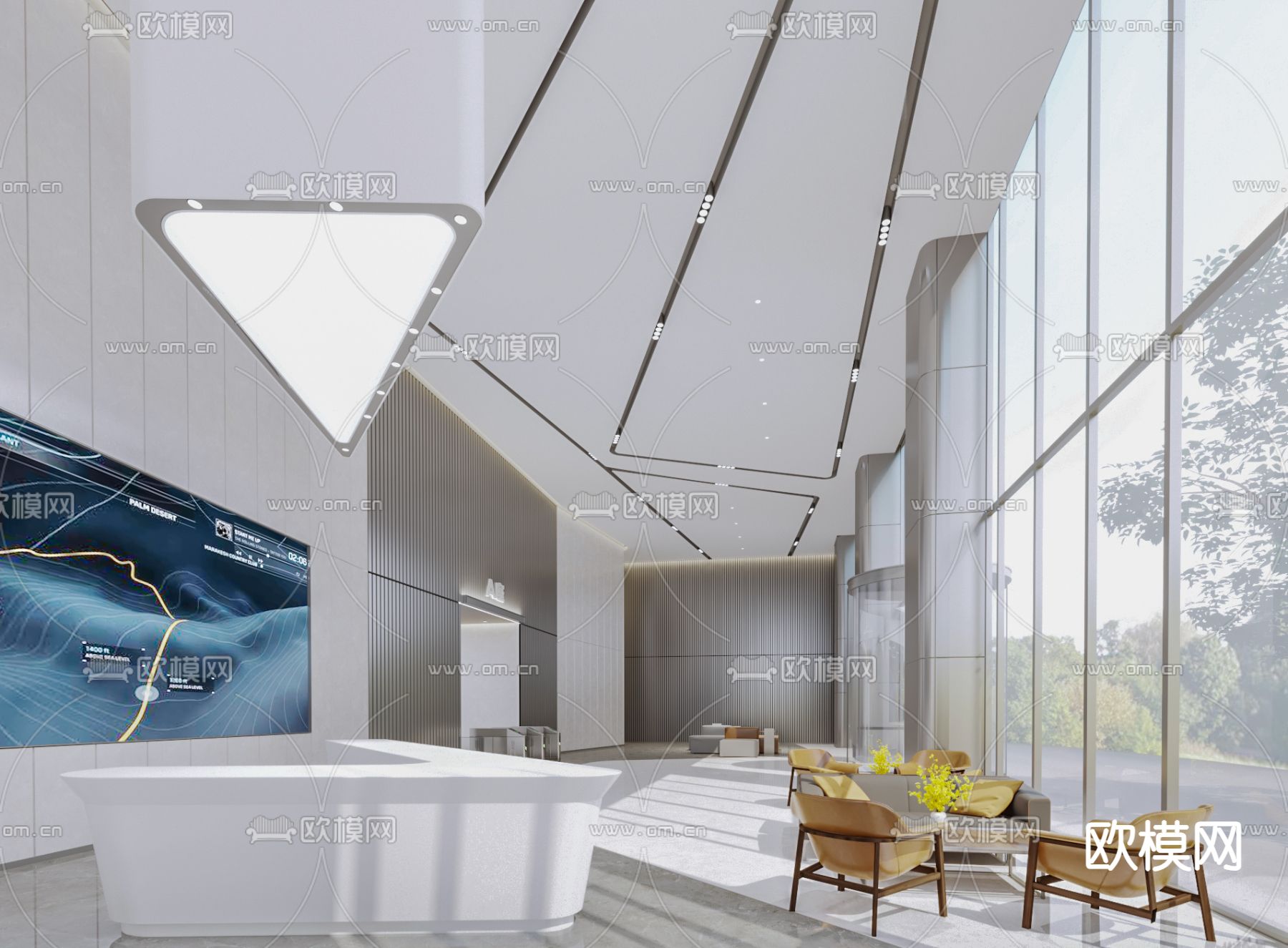 办公大堂 大厅3d模型下载（渲染图2）