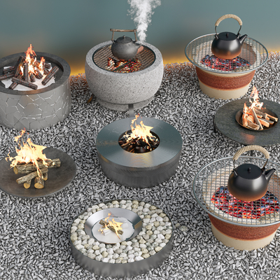  围炉煮茶 篝火 火盆su模型 