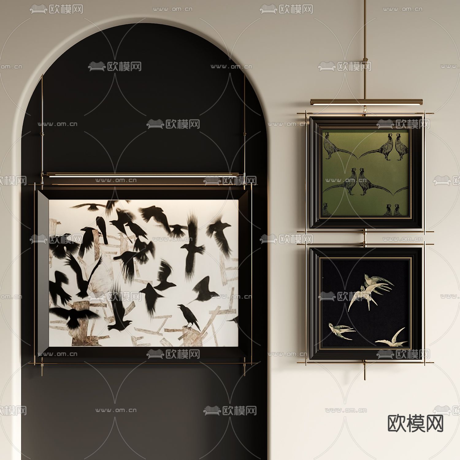 中古风装饰画su模型下载（渲染图2）