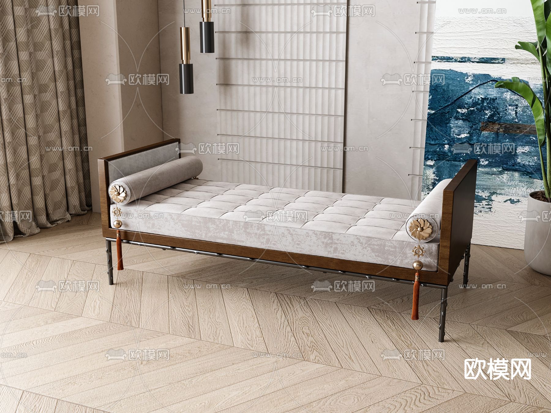 欧式床尾凳su模型下载（渲染图2）