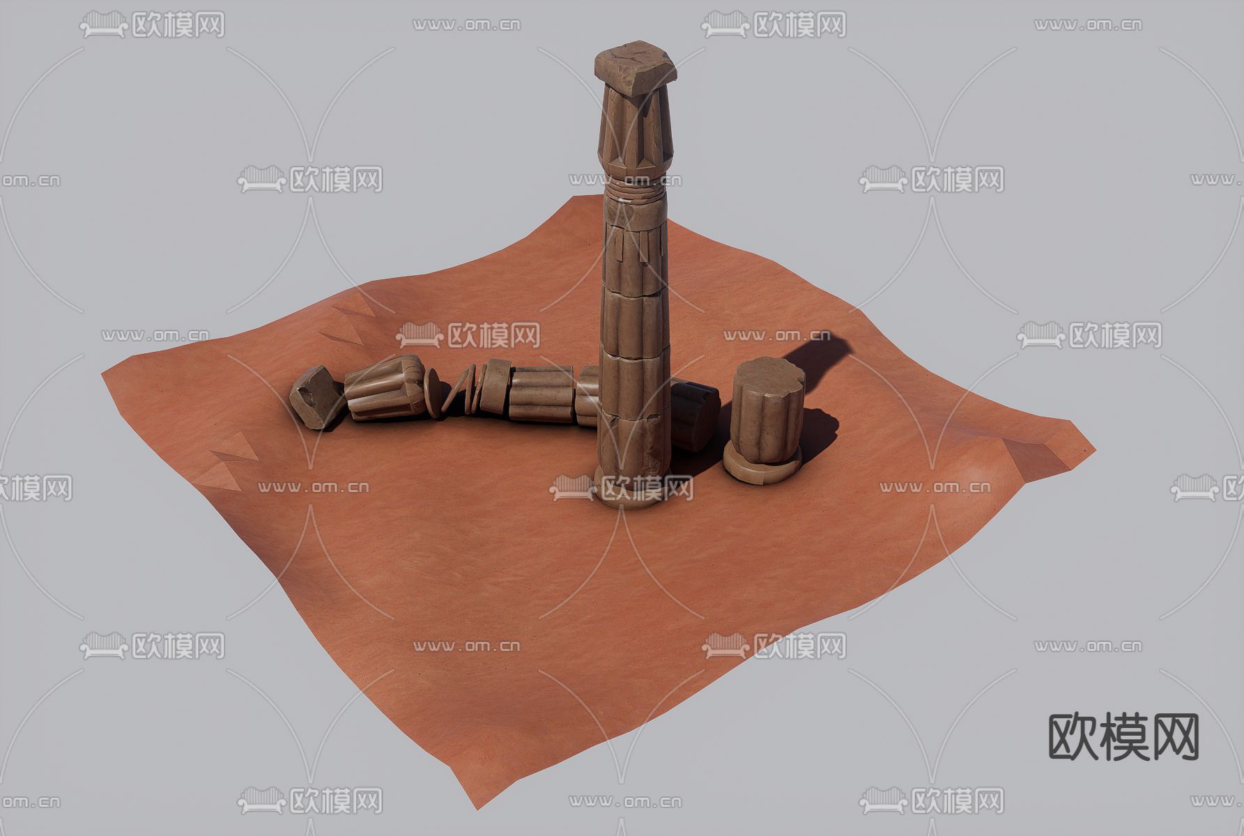 古埃及柱子 罗马柱 木柱3d模型下载（渲染图3）