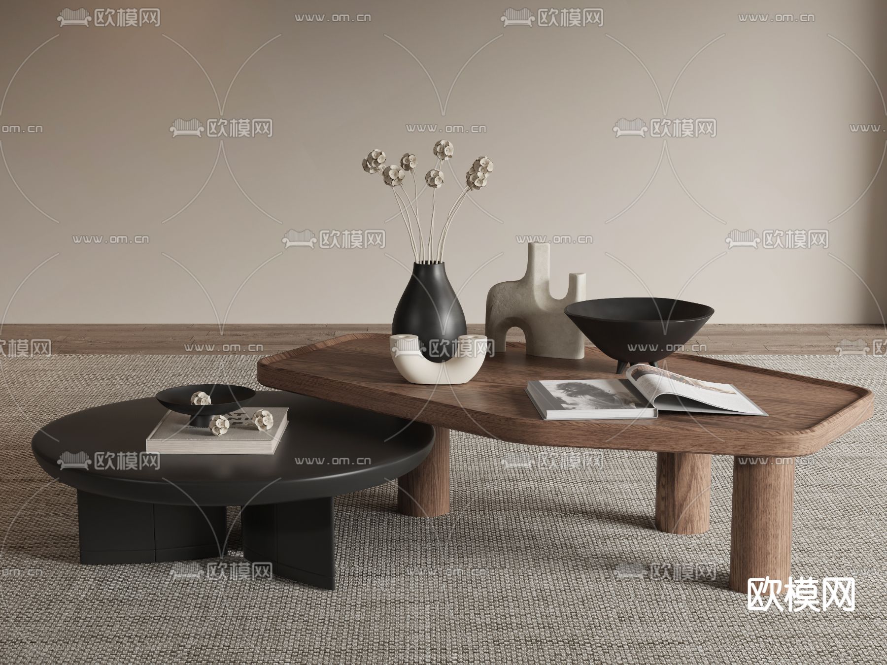 新中式木质茶几3d模型下载