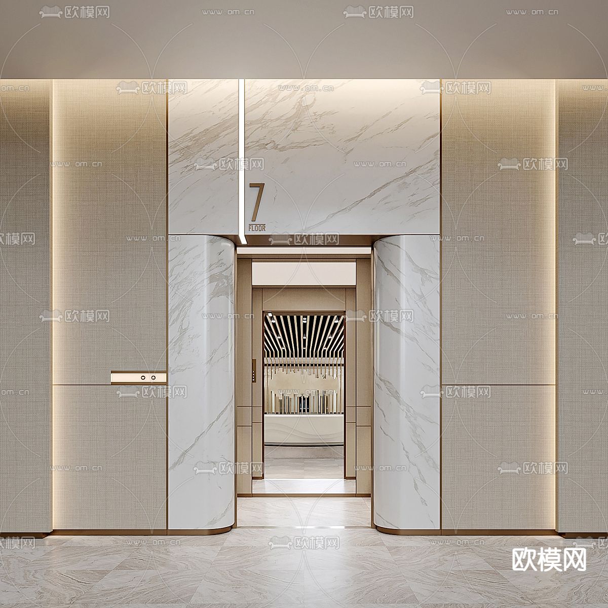 电梯间 过道3d模型下载（渲染图1）