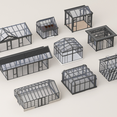  现代阳光房 玻璃房su模型 